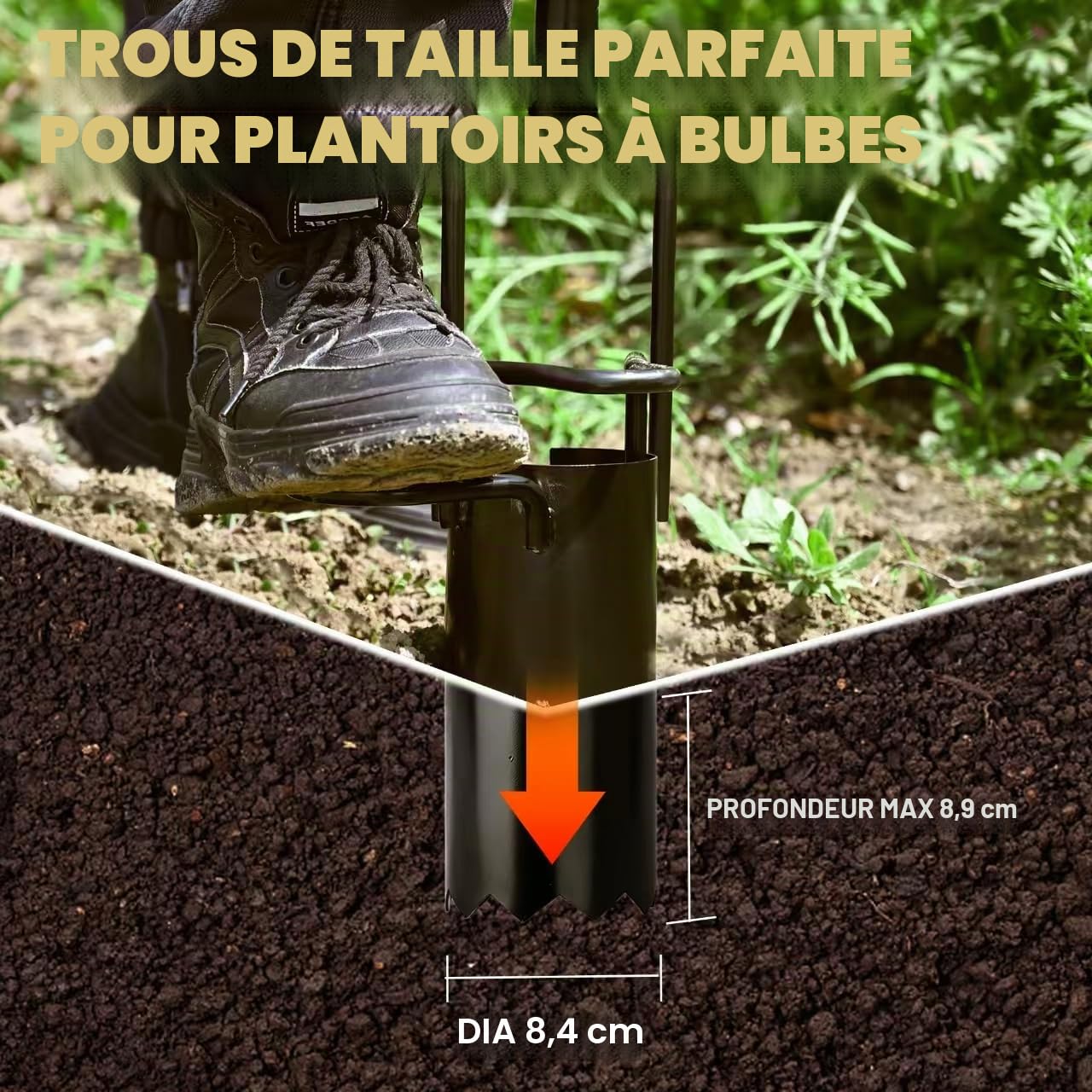 BARAYSTUS Outil de plantation d'ampoules et de semences en acier au carbone - Échantillon de sol à longue main - Aérateur d'ampoule