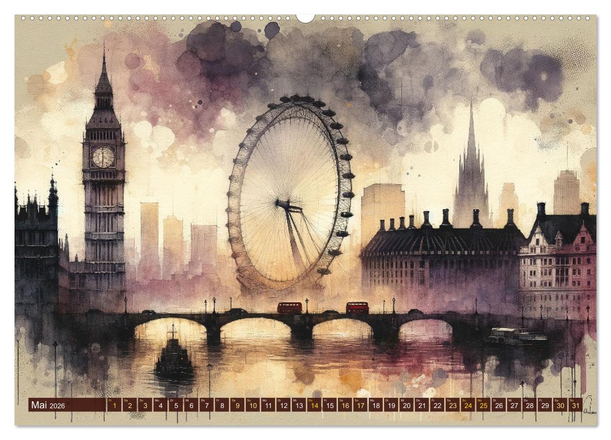 Von New York bis Tokio - Ein KI-Kalender für Weltenbummler (hochwertiger Premium Wandkalender 2026 DIN A2 quer), Kunstdruck in Hochglanz: Weltreise in Pinselstrichen (CALVENDO Orte)
