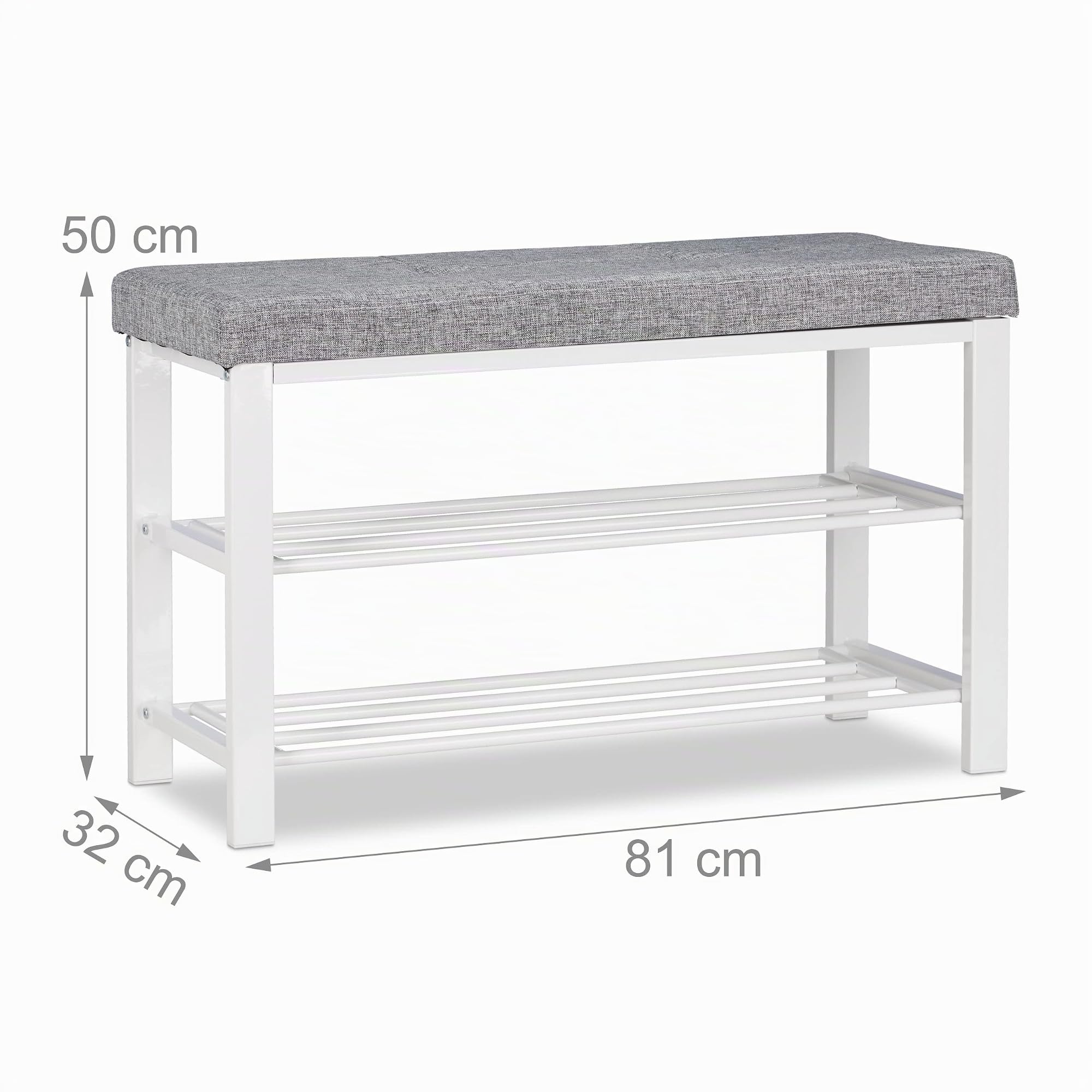 Relaxdays Banco Zapatero Moderno con 2 Niveles, Metal-Tela, Gris, 50 x 81 x 32 cm