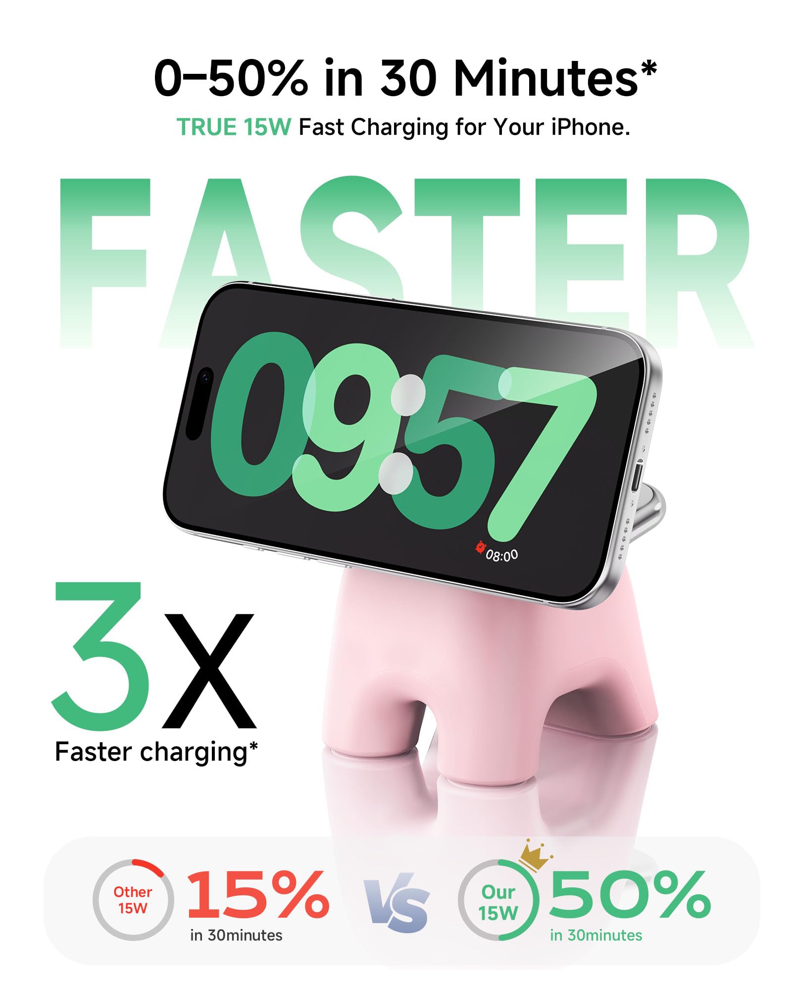 AOK-AOK Faltbare kabellose Ladestation, 15 W Schnellladestation für iPhone 17, 16, 15, 14, 13, 12 Pro Max, Apple Watch und Airpods, 2-in-1-Ladegerät für Zuhause/Büro