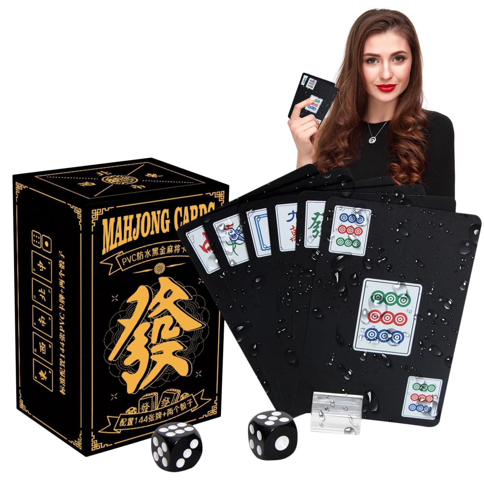 Mahjong Solitaire Portable – 144 Cartes PVC – Imperméable, Robuste – Voyage, Camping, Plein Air