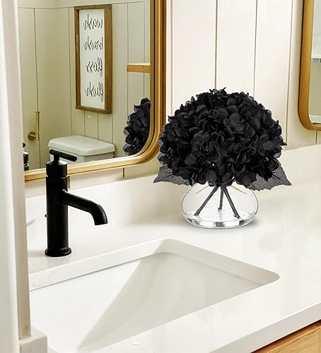 Miniatura 4 de Flores artificiales en jarrón de hortensias de seda, flores falsas en maceta, arreglos de flores artificiales con maceta de cerámica, centros de