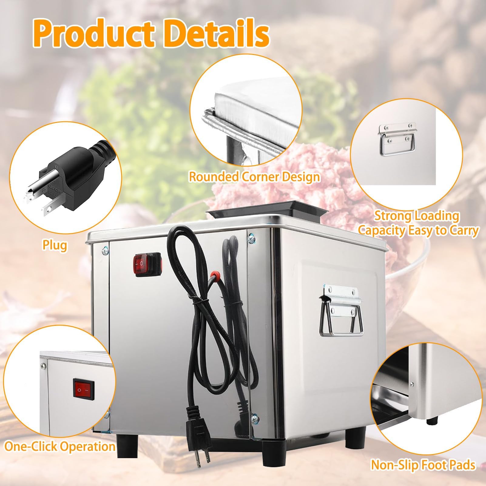 Affettatrice elettrica per carne, 850 W, in acciaio inox, per pollo, pesce, manzo, versatile elettrodomestico da cucina per preparare i pasti senza sforzo