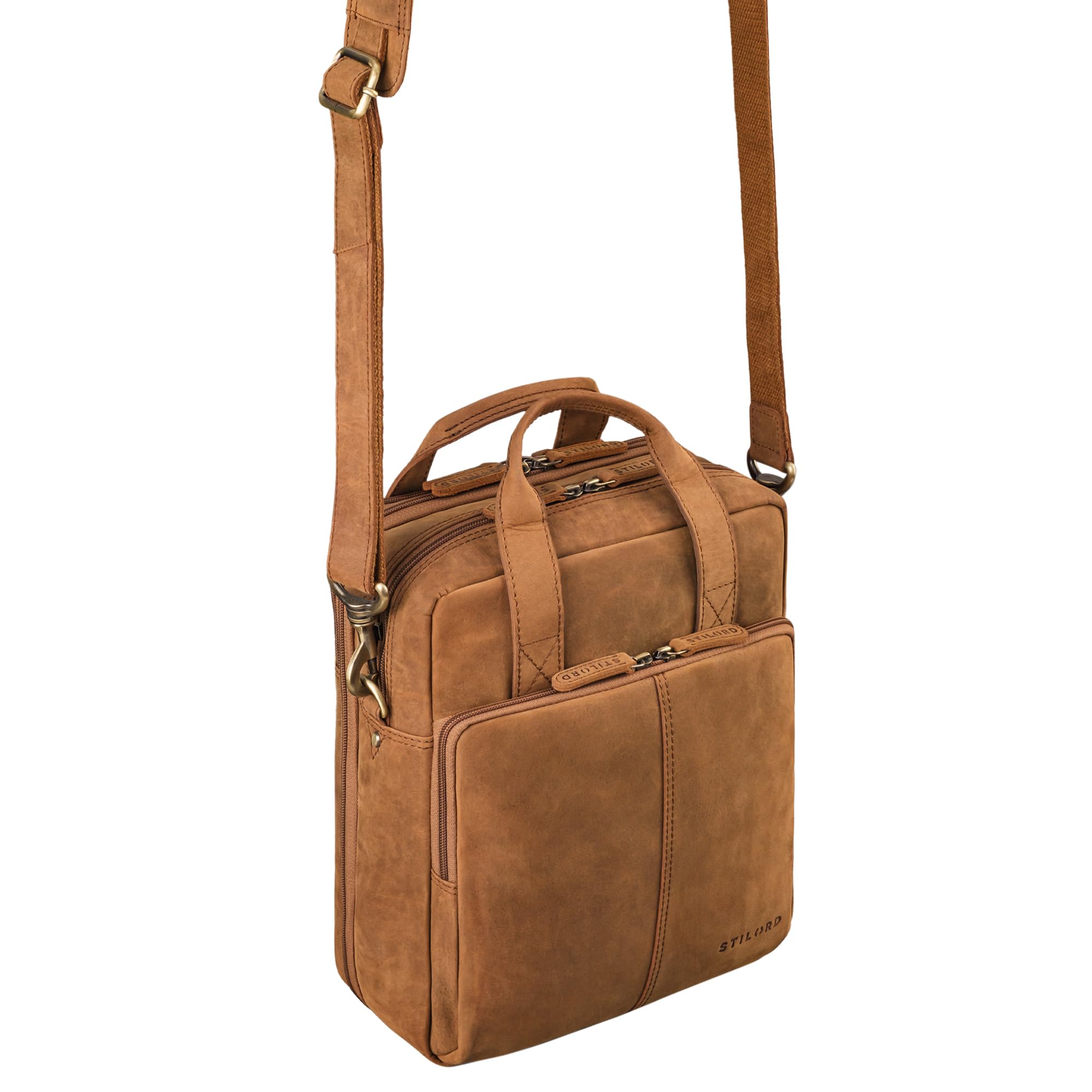 STILORD Dave Sacoche Homme bandouliere Cuir Voyage Sacoche Ordinateur 13.3 Pouces MacBook Borsa per Tablet Sac Bandoulière Sac Messenger Cuir Véritable Couleur:Tan - Marron - Scuro