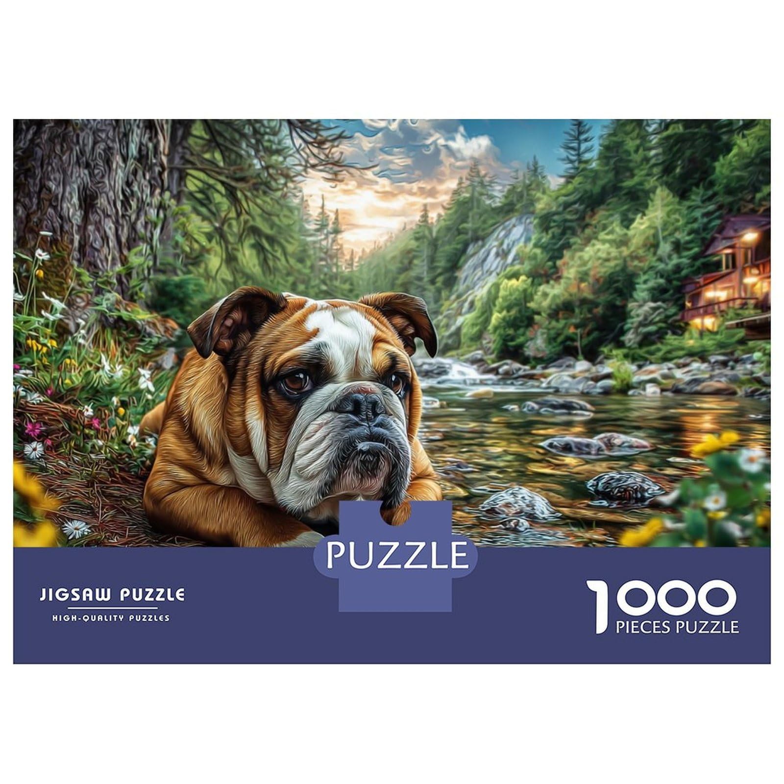 Bulldog by Stream 1000 Piece Jigsaw Puzzle Set for Adults Kids 12+，pet Dog，Educational Game Challenge Fun Present Activity Wall Decor Mind Relaxation 70x50cm/1000pcs — image 1