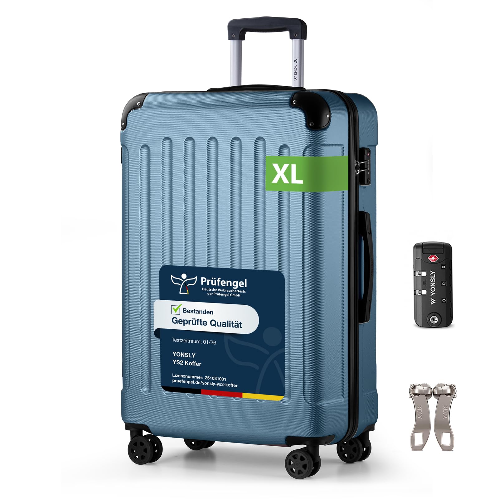 YONSLY Trolley Koffer Set, Reisekoffer, Rollkoffer Handgepäck, Kabinkoffer Suitcase, Gepäckset mit 360° Rollen, Hartschalenreisekoffer, Zahlenschloss, Gummigriff