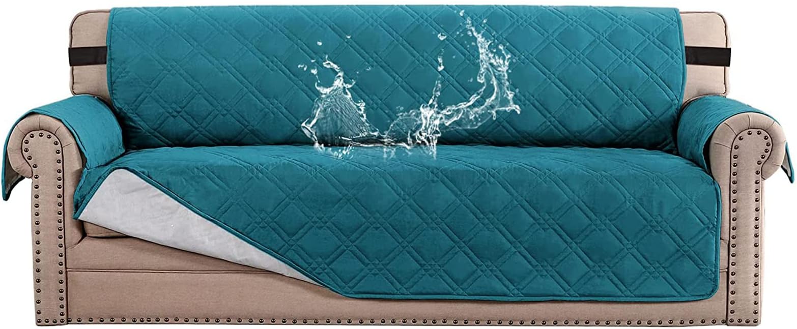Sofa Cushion, 100% Waterproof Couch Covers, Armchair Protectors Cover, Scratch Proof, with Non-Slip Strap on Back, Solid Color Machine Washable (Aqua Blue,Sofa: 68" x 75")