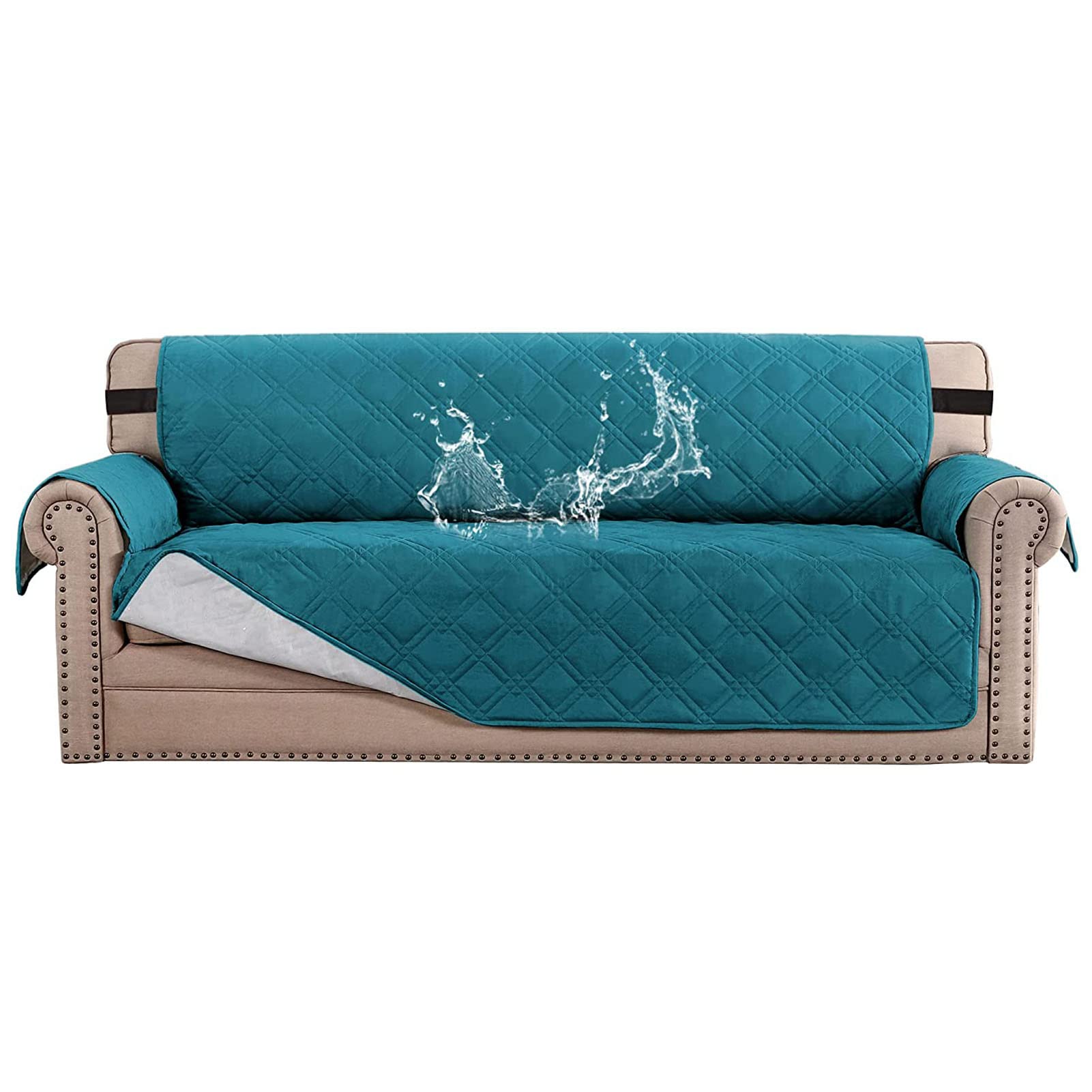 Sofa Cushion, 100% Waterproof Couch Covers, Armchair Protectors Cover, Scratch Proof, with Non-Slip Strap on Back, Solid Color Machine Washable (Aqua Blue,Sofa: 68" x 75")