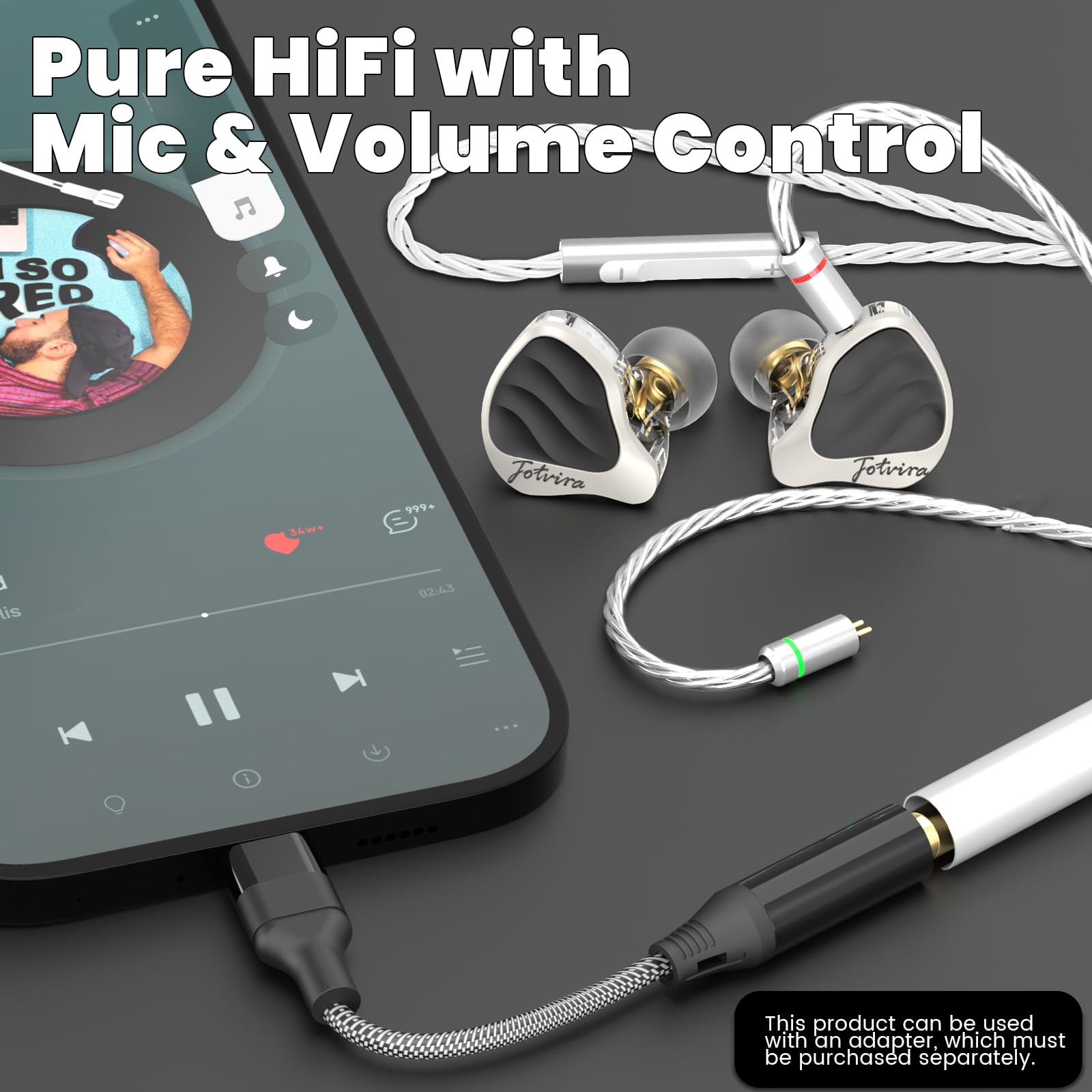 Podwójne dynamiczne przetworniki 10 mm w monitorze uszu, przewodowe słuchawki HiFi ze stopu cynku, hybrydowe słuchawki IEM, 2-pinowy, odłączany, posrebrzany kabel IEM dla audiofilów, muzyków