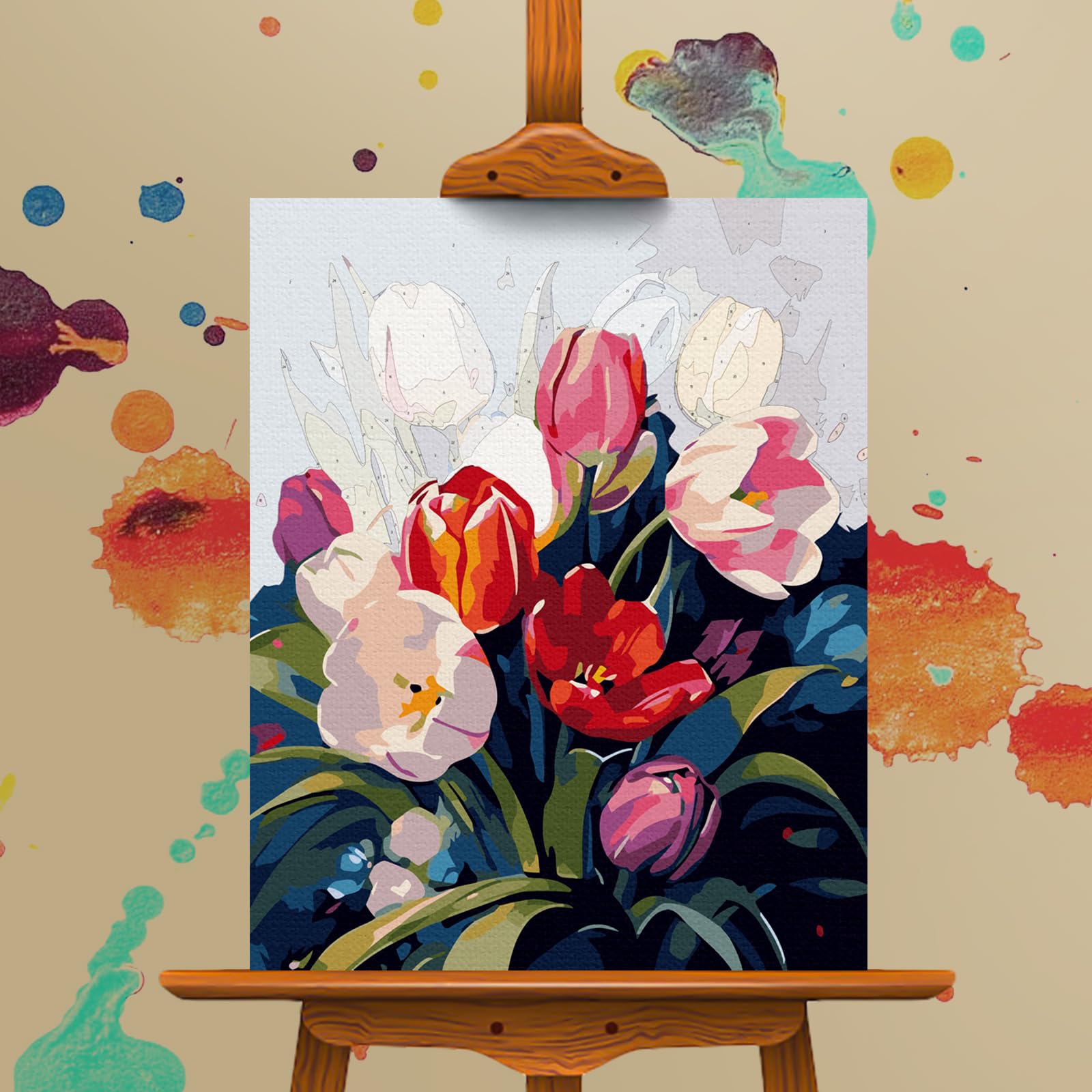 Kit de pintura por números para adultos, principiantes, flores, pintura acrílica para adultos, kits de pintura por números en lona, flores acuarela, pintura al óleo por número para adultos, perfecto