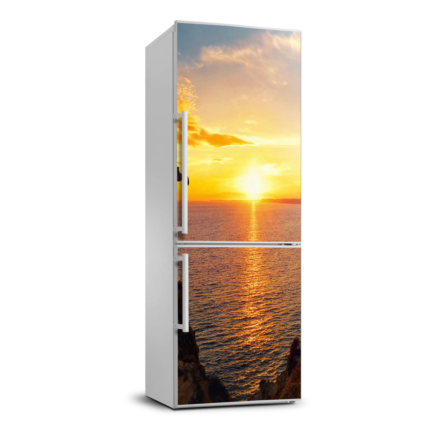 Autocollant frigo 60x180cm décoratif mer et soleil sticker pour revêtement de réfrigérateur