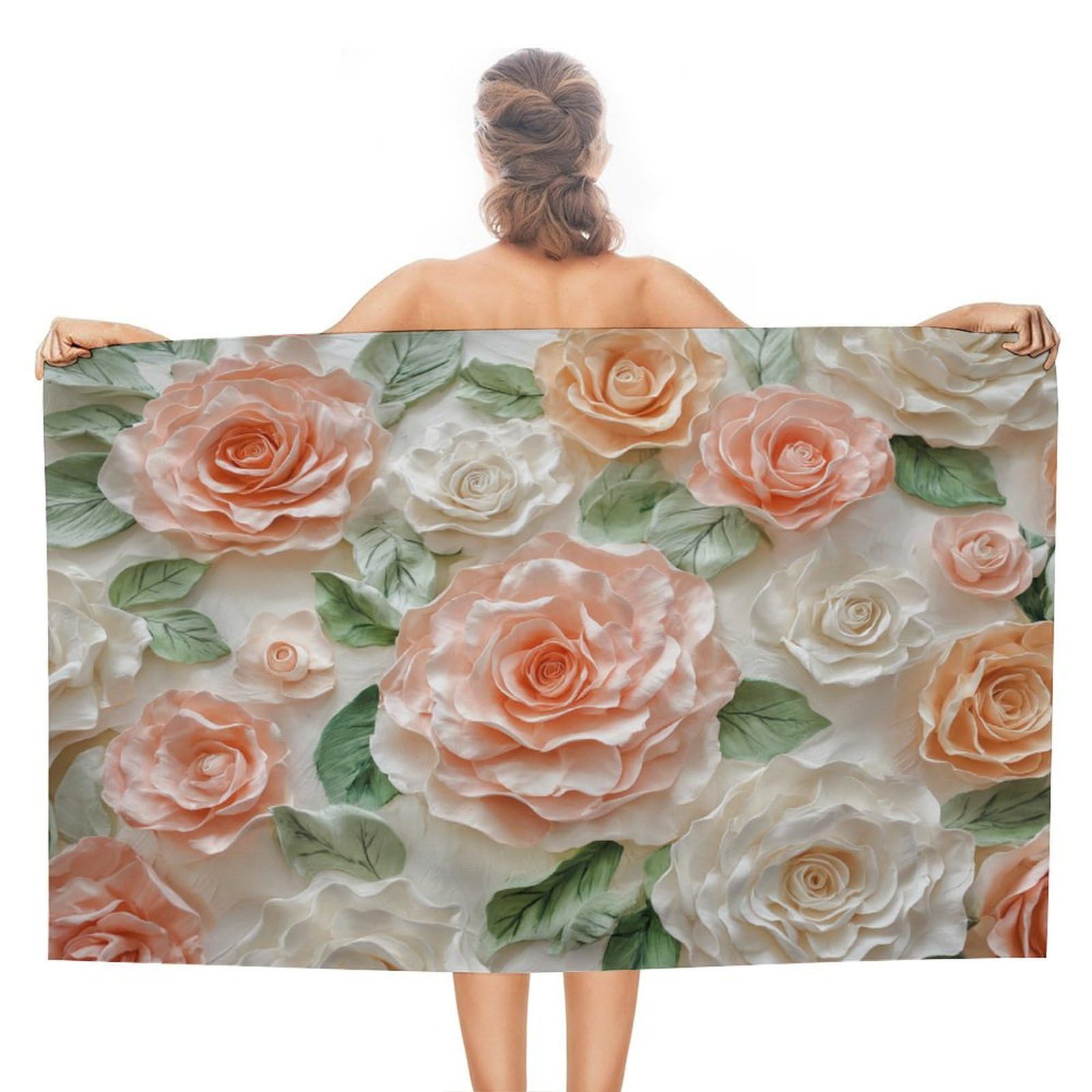 LSRCPD Peach And Cream Roses Beach Towel Sand Free Microfiber Large Shower Towels Multipurpose Absorbent for Bathroom Pool 130x80 CM