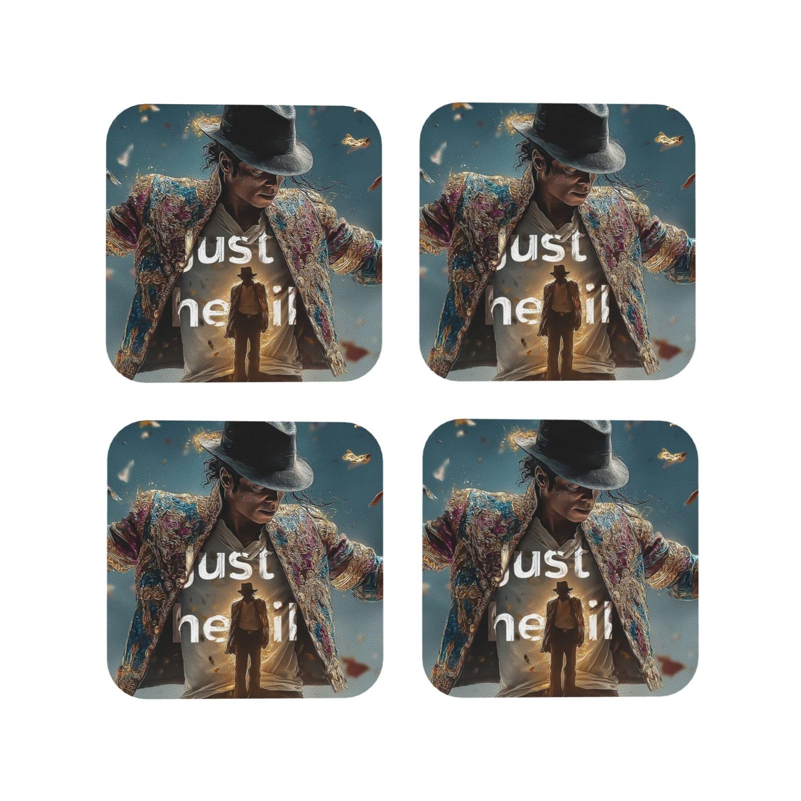Coasters Set of 4 Round Leather Coaster Quick-Dry Drink Michael Jackson Coasters for Desk Absorbent Mugs Pads Tabletop Protection Pad Heat Resistant Coffee Cup Mat for Kitchen Bar