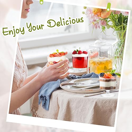 Miniatura 5 de Dandat 200 mini tazas de postre de 2 onzas con 200 cucharas de plástico transparente, tazones de mousse con pies y pedestal, copas de vino para