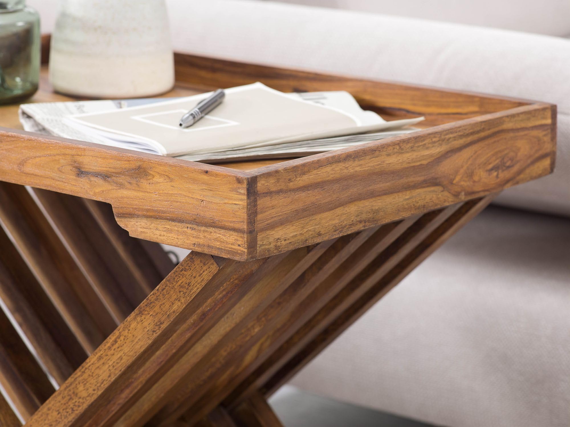 FineBuy Bijzettafel Massief Sheesham-Hout S-Vorm 44 X 60 X 30 Cm - Uniek Design