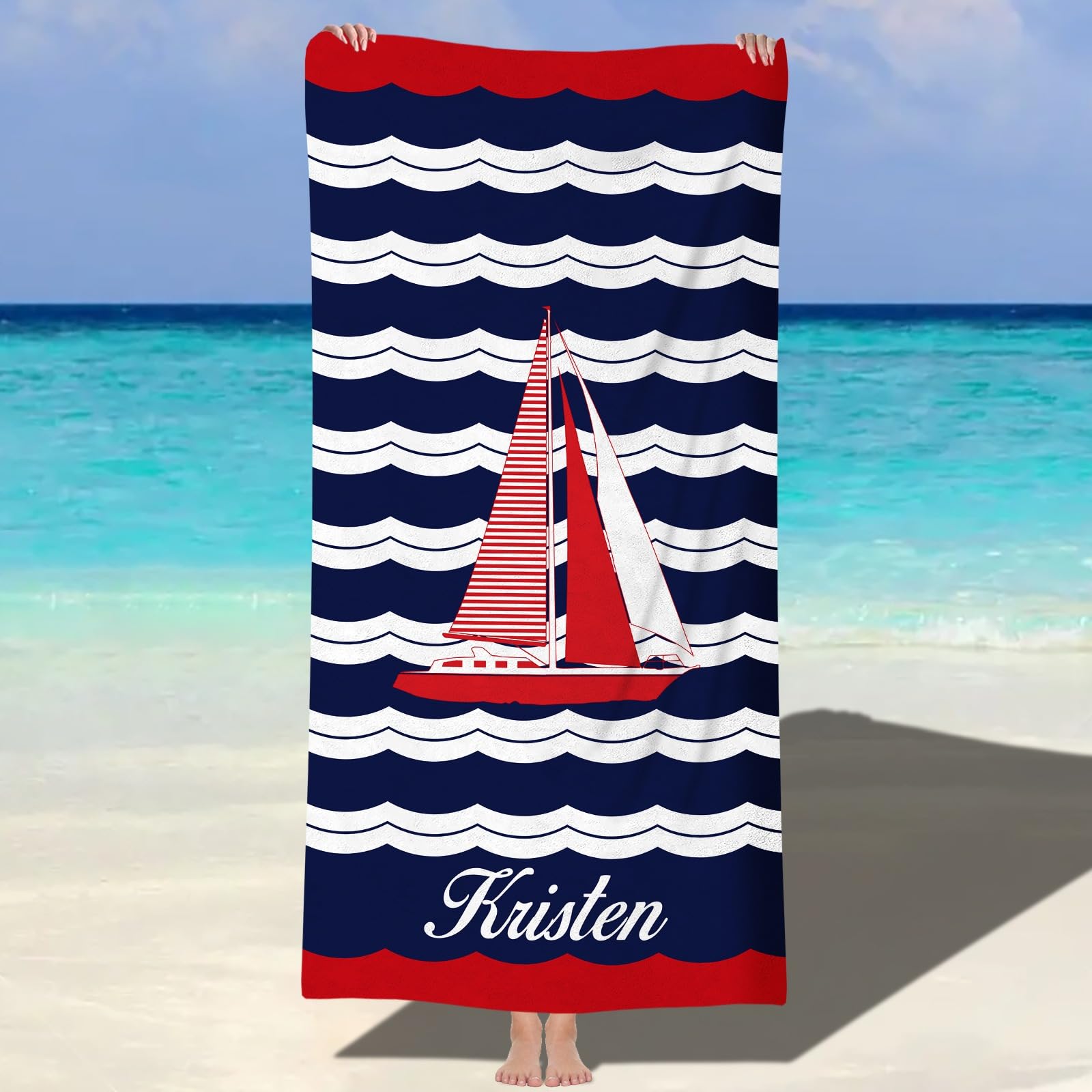 Dihope Personalised Microfibre Beach Towel for Adults Kids with Name, Large Custom Bath Towels Quick Dry Sand Free Lightweight Travel Beach Towel for Mens Boys Girls Baby Fitness Swimming — image 1