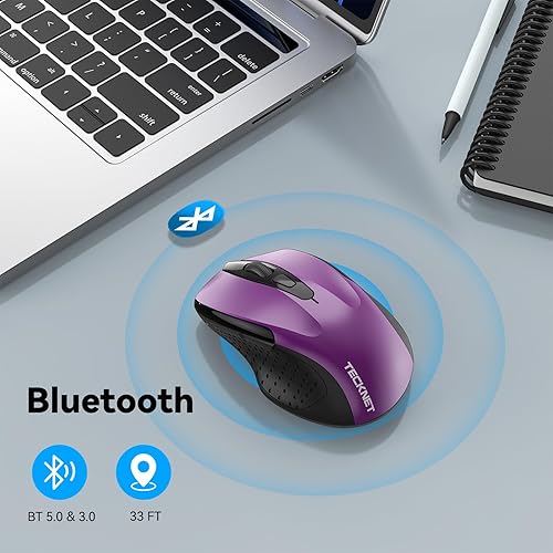 Miniatura 3 de TECKNET Ratón Bluetooth, ratón inalámbrico de 3200 DPI (BT5.0 y 3.0) 5 DPI ajustables, 6 botones y batería de 2 años, compatible con