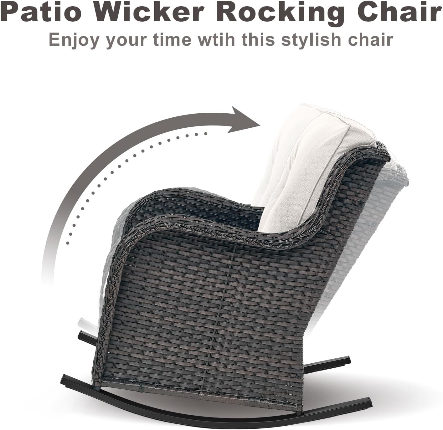 Rilyson Patio Chairs Outdoor Rocking Chair - 2 Piece Wicker Rattan Rocker Chairs Set with High Back and Deep Seating for Porch Deck Garden Backyard(Brown/Beige)