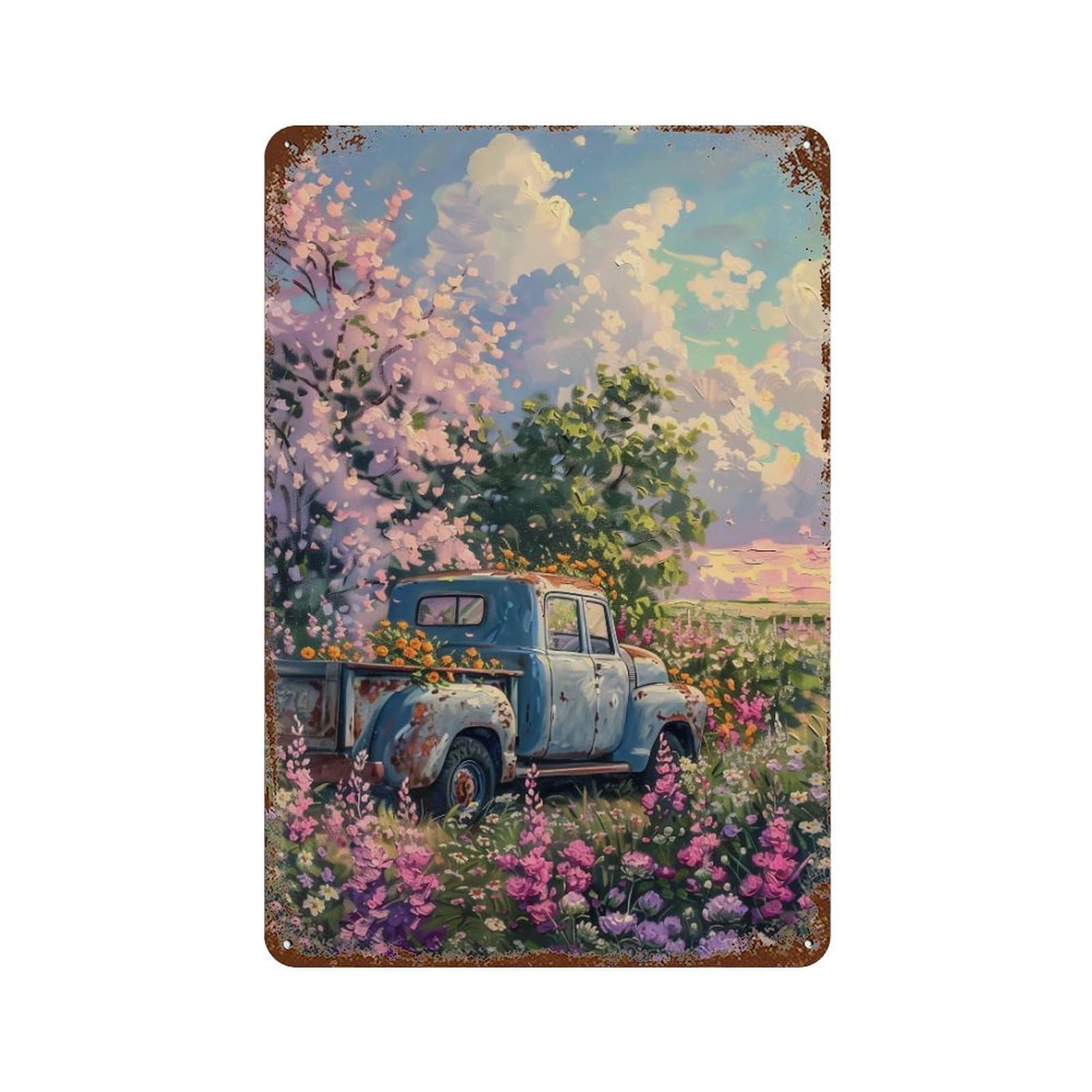 HDURYEYRYY Floral Pickup Spring Meadow 02 Wall Retro Iron Vintage Art Metal Tin Sign Poster Modern Home Cofffee Club Art Bar Shop Decor 30x20cm