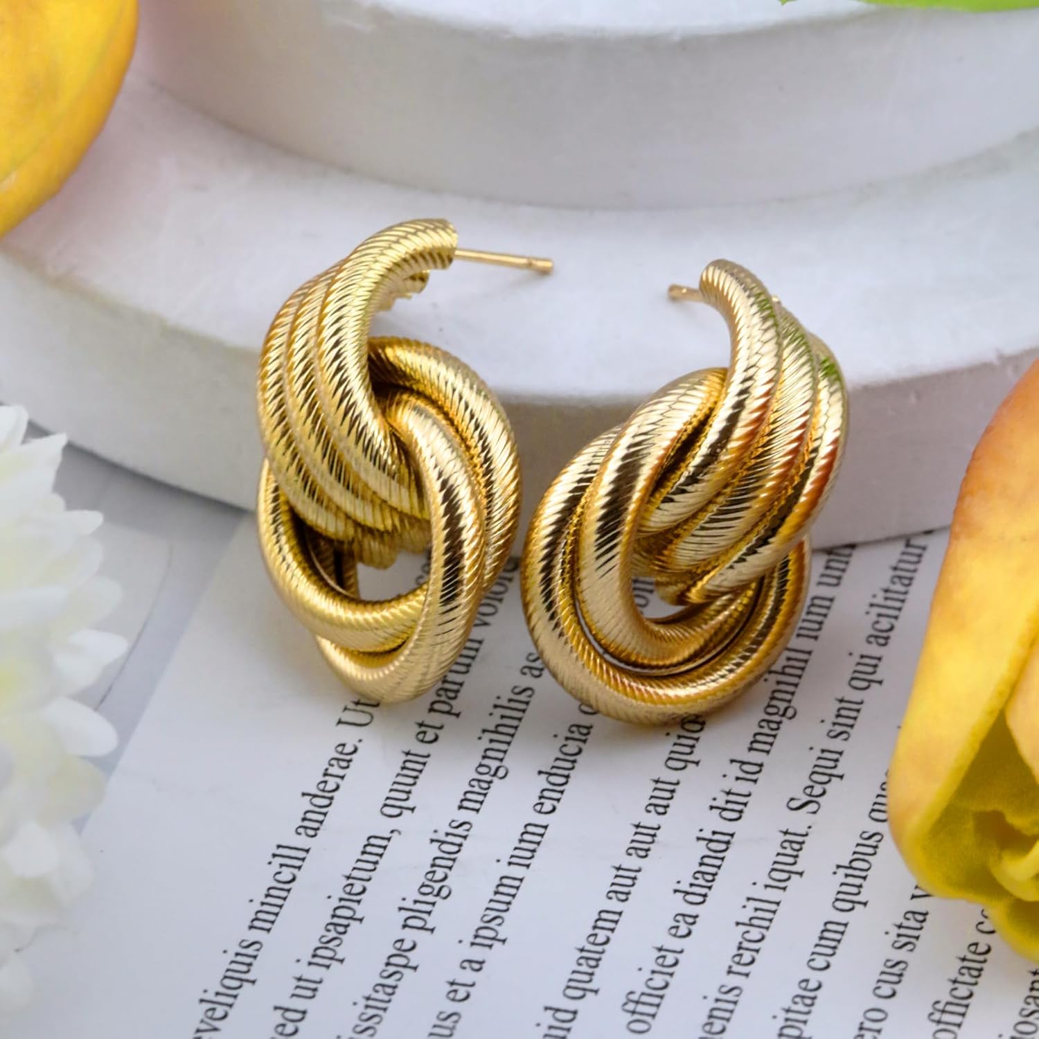 Todenb Big Gold Earrings Chunky Geometric Rectangle Hoop Stud Earrings Irregular Geometric Statement Earrings for Women - Image 7