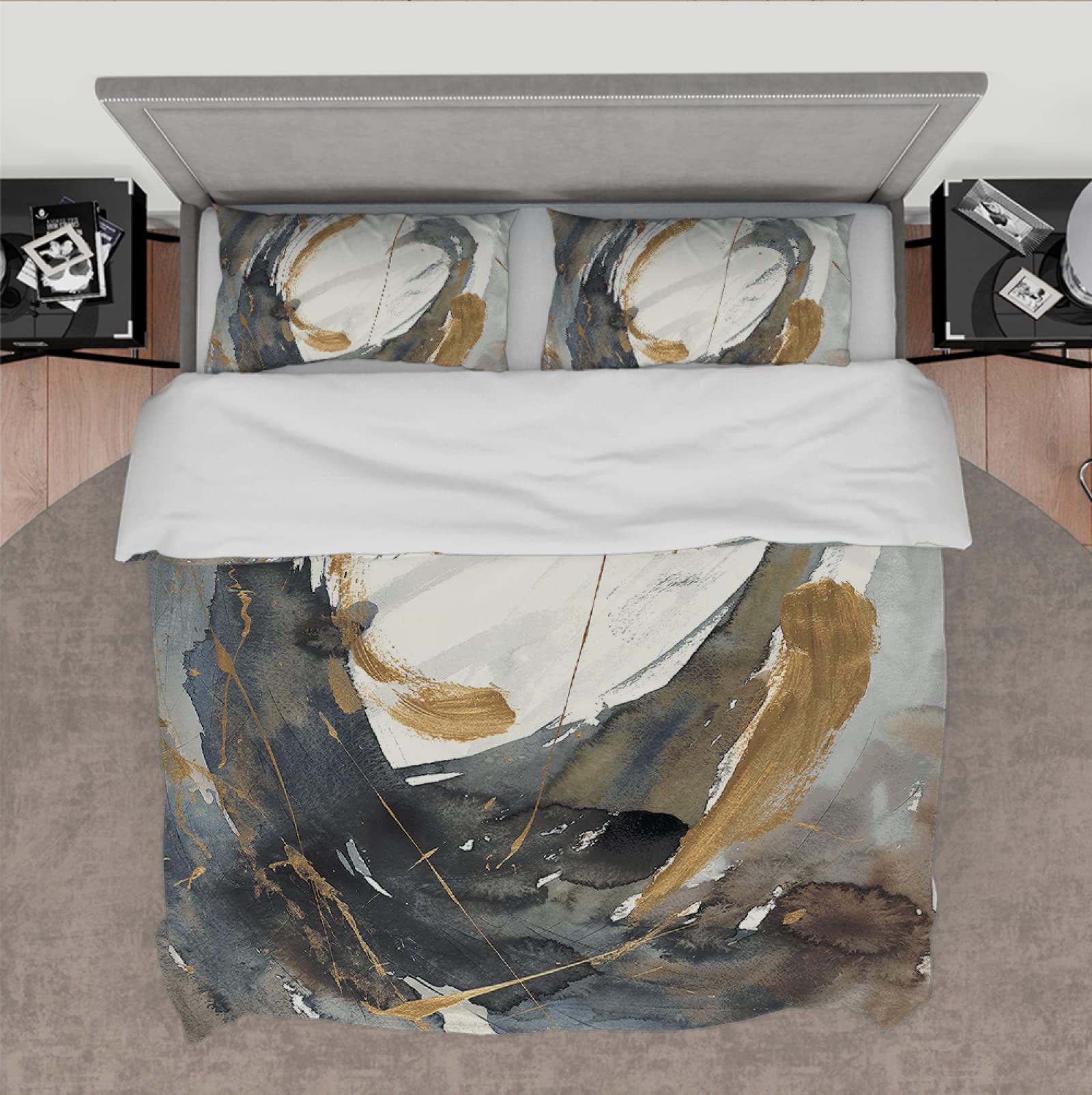 Modern Style 3-częściowy zestaw pościeli z abstrakcyjnym atramentem, tańczący, ultra miękka, szczotkowana pościel z mikrofibry, zestaw pościeli do sypialni z 2 poduszkami Shams 240 x 220 cm