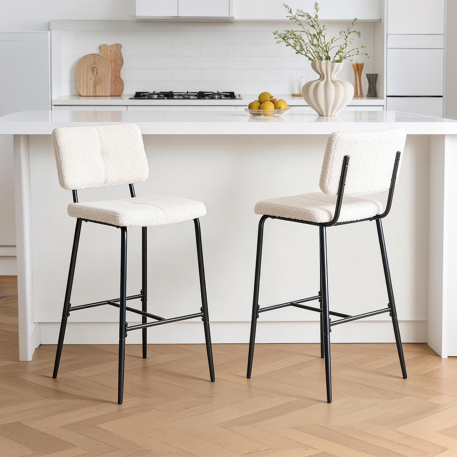 MEUBLE COSY Set van 2 retro vintage barkrukken met rugleuning en voetensteun, gestoffeerde stoelen, industriële stijl, hoge stoelen van suède, bruin, 49 x 42,5 x 103,5 cm