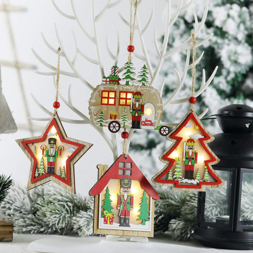 2 Pezzi Albero di Natale in Legno Ornamenti appesi a Forma di Stella per Auto schiaccianoci abbellimento Albero Topper c