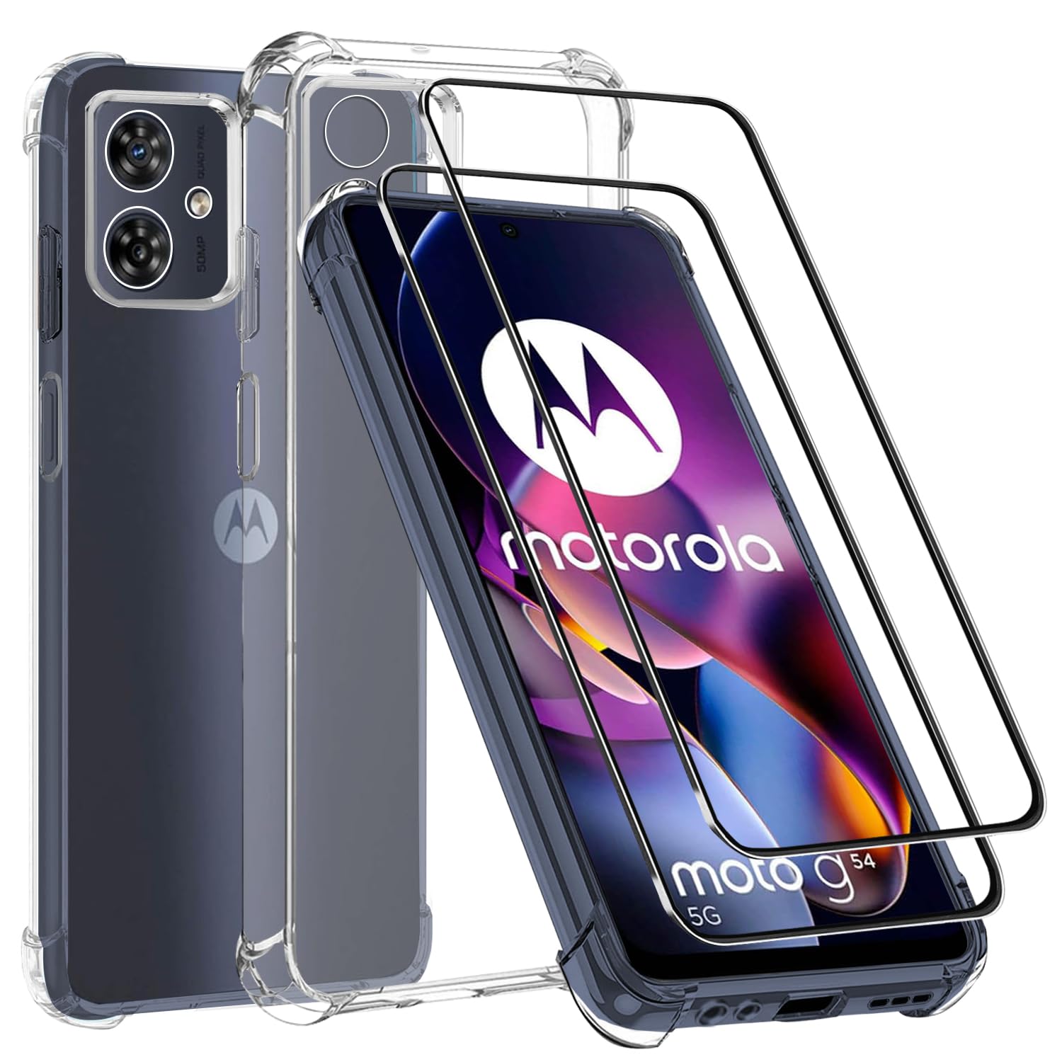 Cover +2 Pezzi Vetro Temperato Pellicola per Motorola G15 5G, Anti