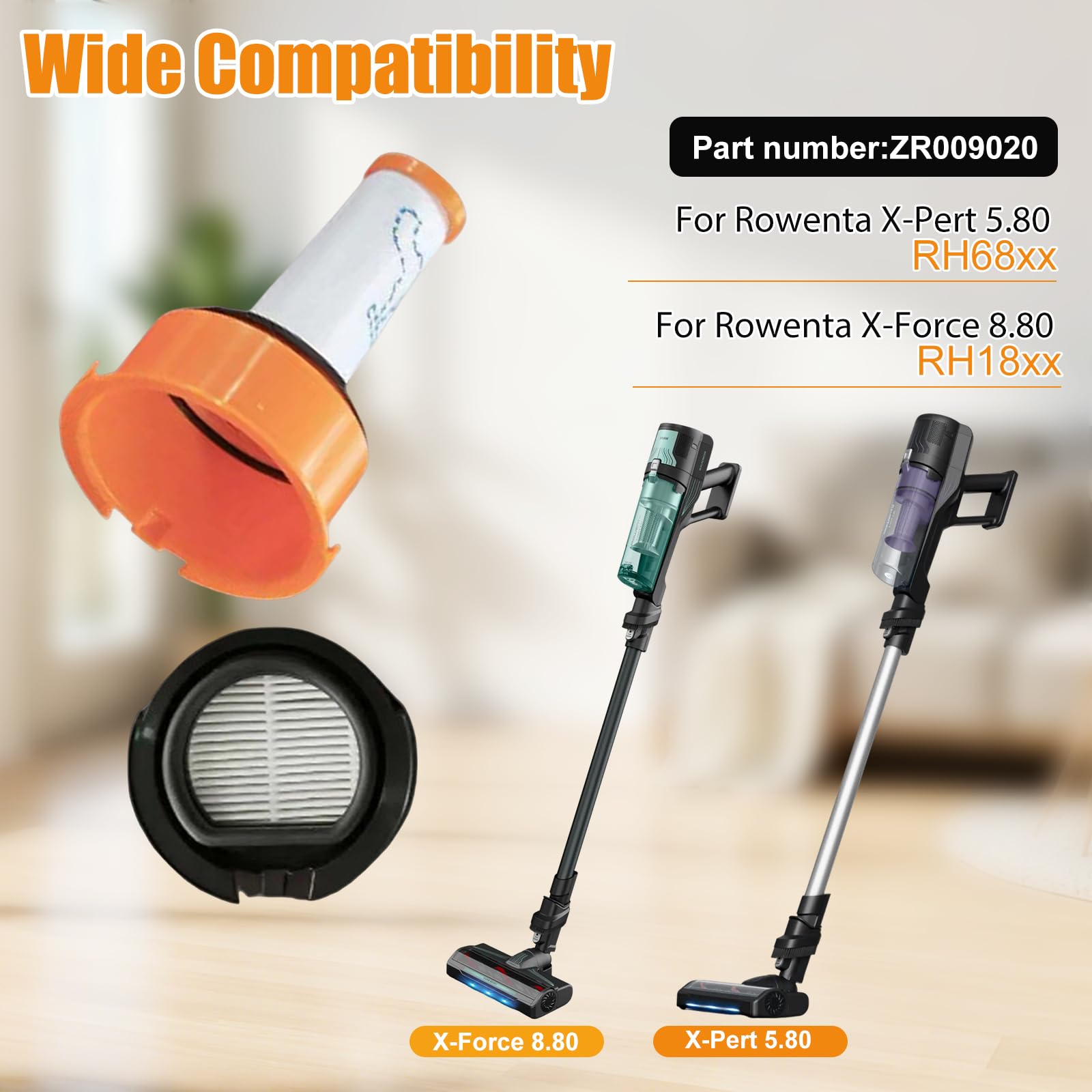 ZR009020 Filtri di Ricambio per Rowenta X-Pert 5.80/ X-Force 8.80 Kit Accessori Aspirapolvere Cordless 2 Filtri Anteriori 2 Filtri Posteriori 1 Spazzola Pulizia