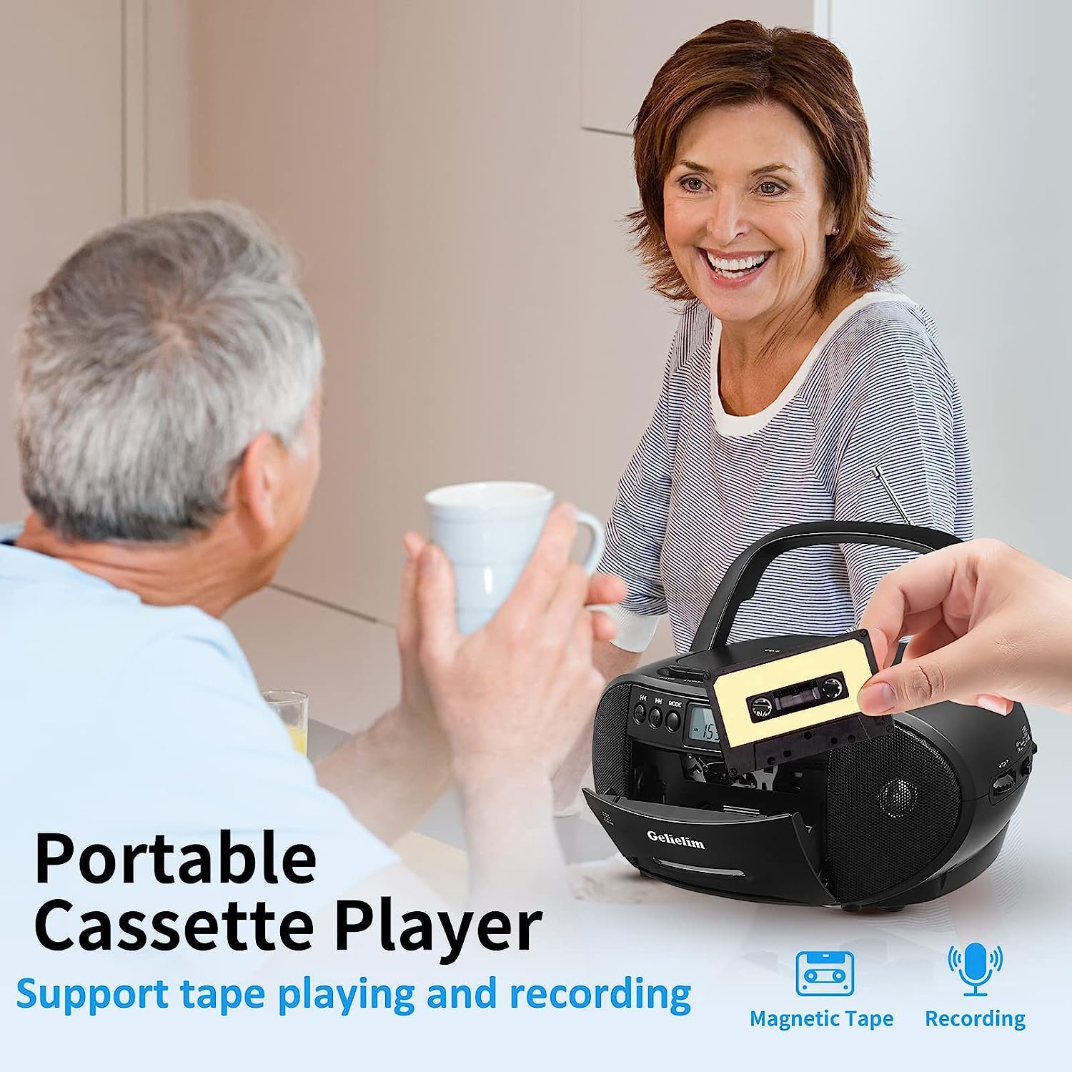 G Keni CD portatile e lettore cassette Boombox Combo, registratore cassette con telecomando, radio AM/FM, riproduzione USB, jack cuffie, alimentato batteria/rete