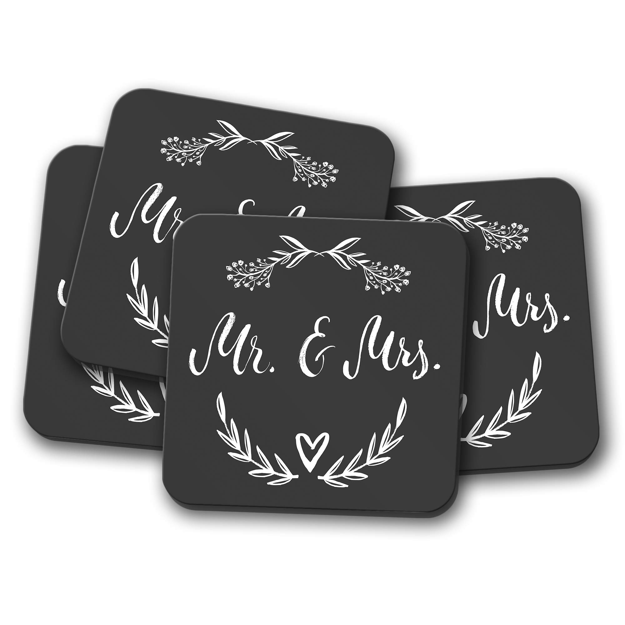 4 Set - Classic Mr and Mrs Coaster - Wedding Marriage Groom Bride #19053