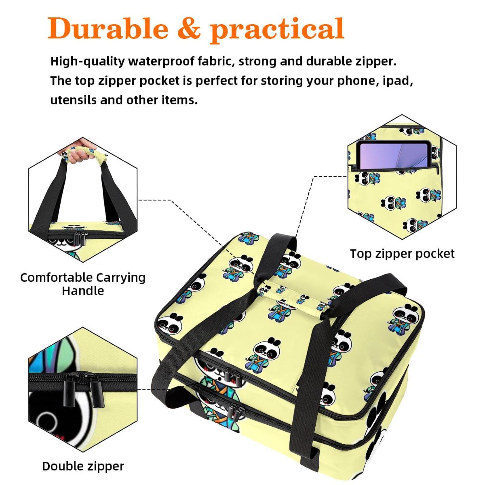 Grand sac à déjeuner isotherme pour homme et femme, double couche, étanche, étanche, réutilisable, sac fourre-tout pour le travail, l'école, le pique-nique, la plage, le camping, les voyages, motif
