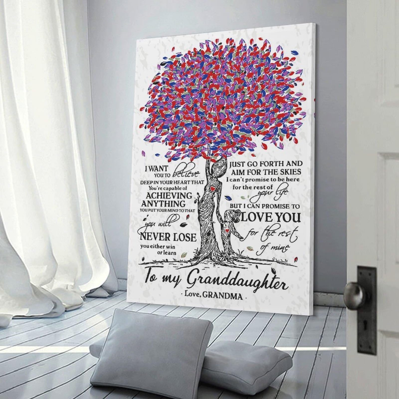Junmoney To My Granddaughter Canvas Wall Decor, 12x18inch(30x45cm), for Art Walls, Layered Displays Or Homes, Home Wall Art for Statement Displays