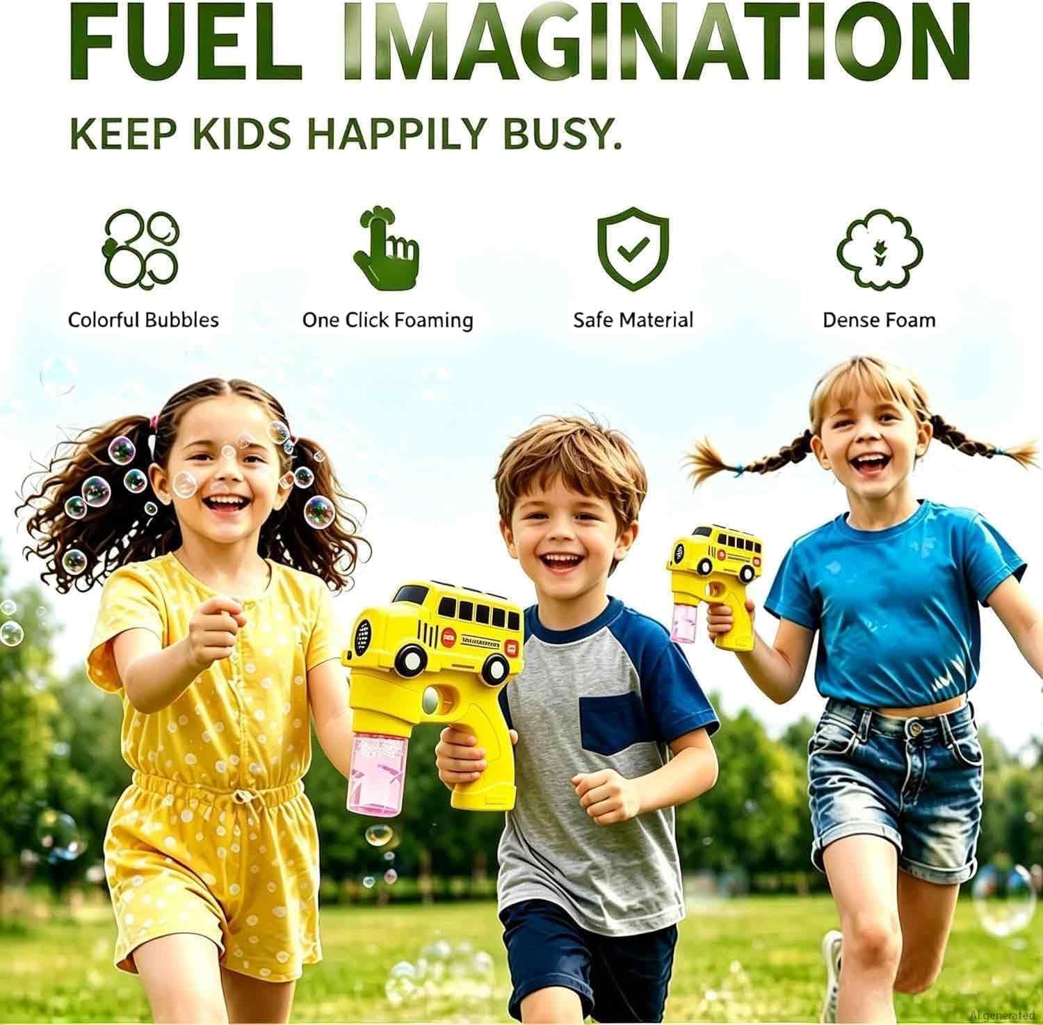 Bubble Gun for Kids Toddlers, School Bus Automatic Bubble Machine with LED Lights, 2 Bubble Solutions Included, Outdoor Toys for Boys Girls 3-8, Birthday Easter Christmas Party Gifts