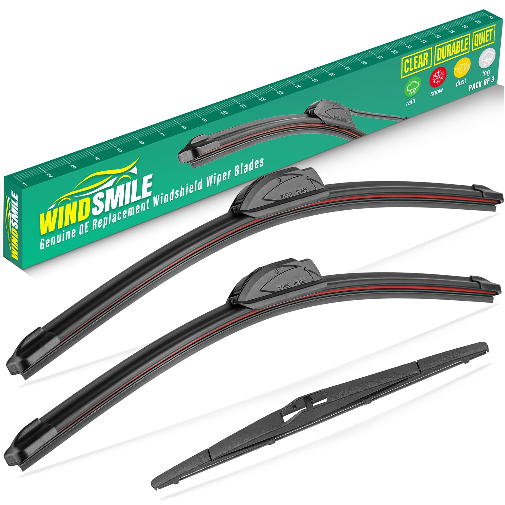 24" 18" 12" Windshield Wiper Blades Replacement for Kia Sportage 2011 2012 2013 2014 2015 2016 Premium All Weather Front Rear Wipers Set - OEM Quality (Pack of 3)
