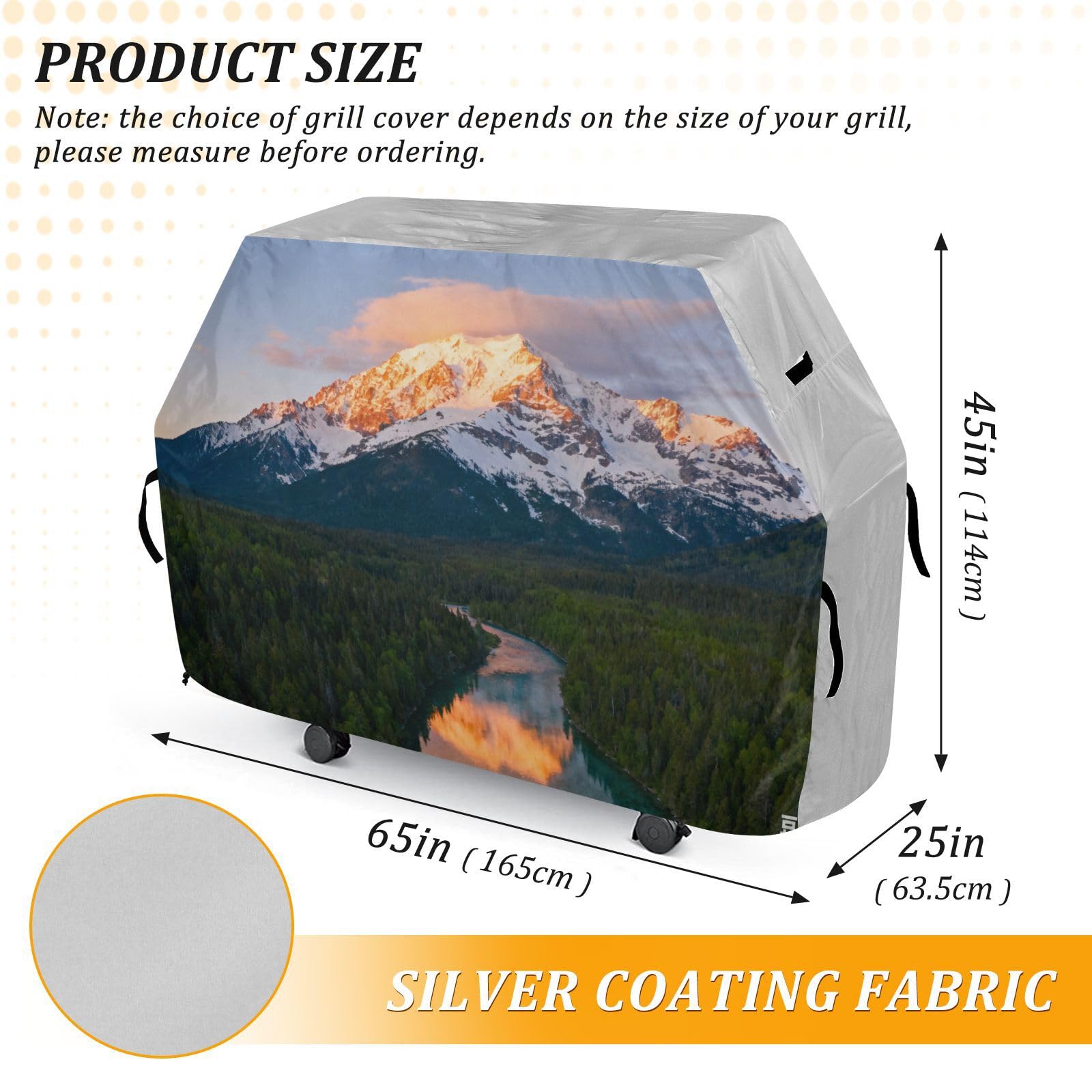 Snow Mountain Green Forests Sceneria BBQ Grill pokrowiec 158 cm wodoodporny wytrzymały odporny na rozdarcie odporny na blaknięcie materiał pokrowiec na grilla z regulowanym sznurkiem dla kurzu i
