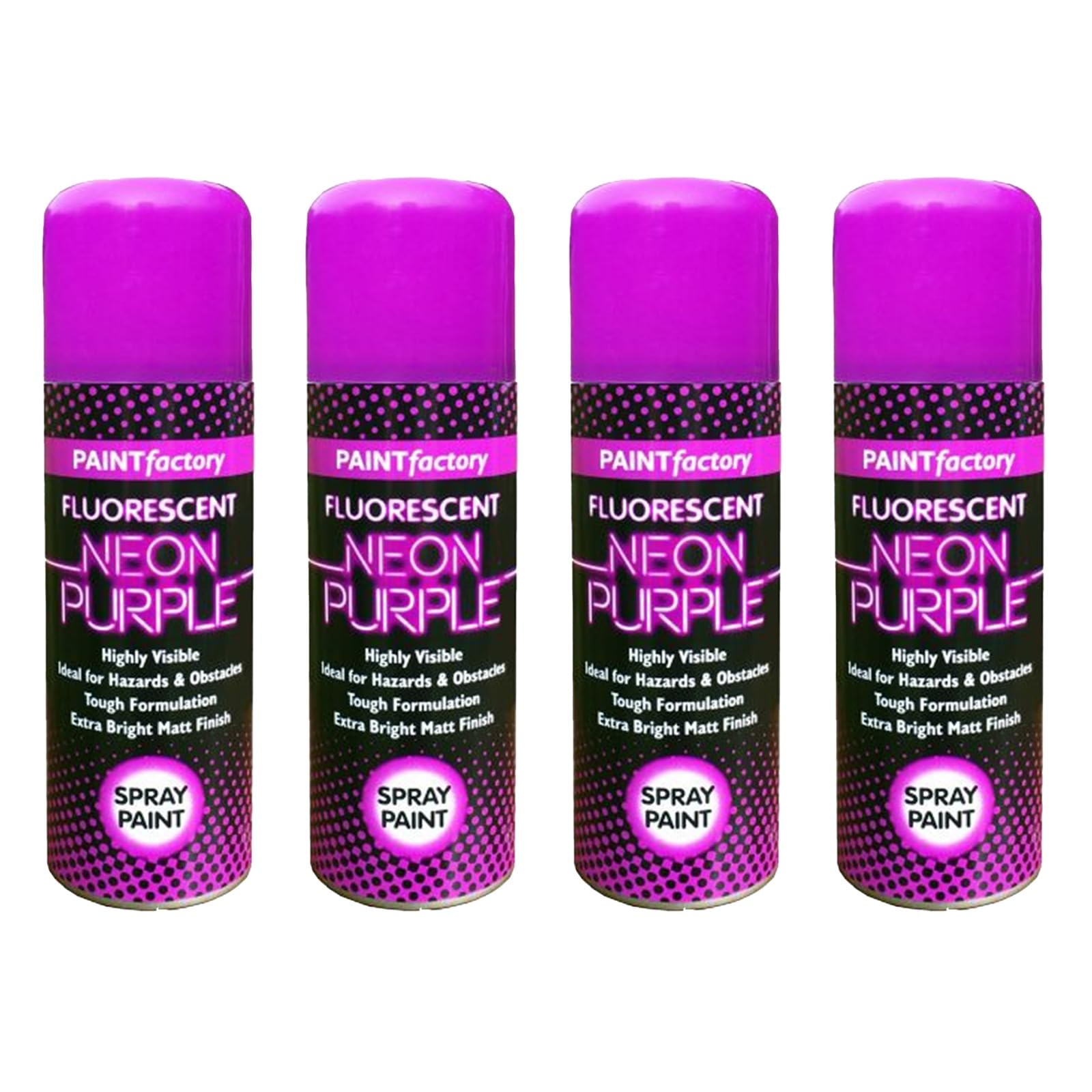 HOCHSTE® Paint Factory Fluorescent Spray Paint, Fast Dry Aerosol Paint for Wood, Metal, Plastic & More, Bright Neon Finish for Craft Projects & Decorative Use, 200ml, (Neon Purple, Set of 4)