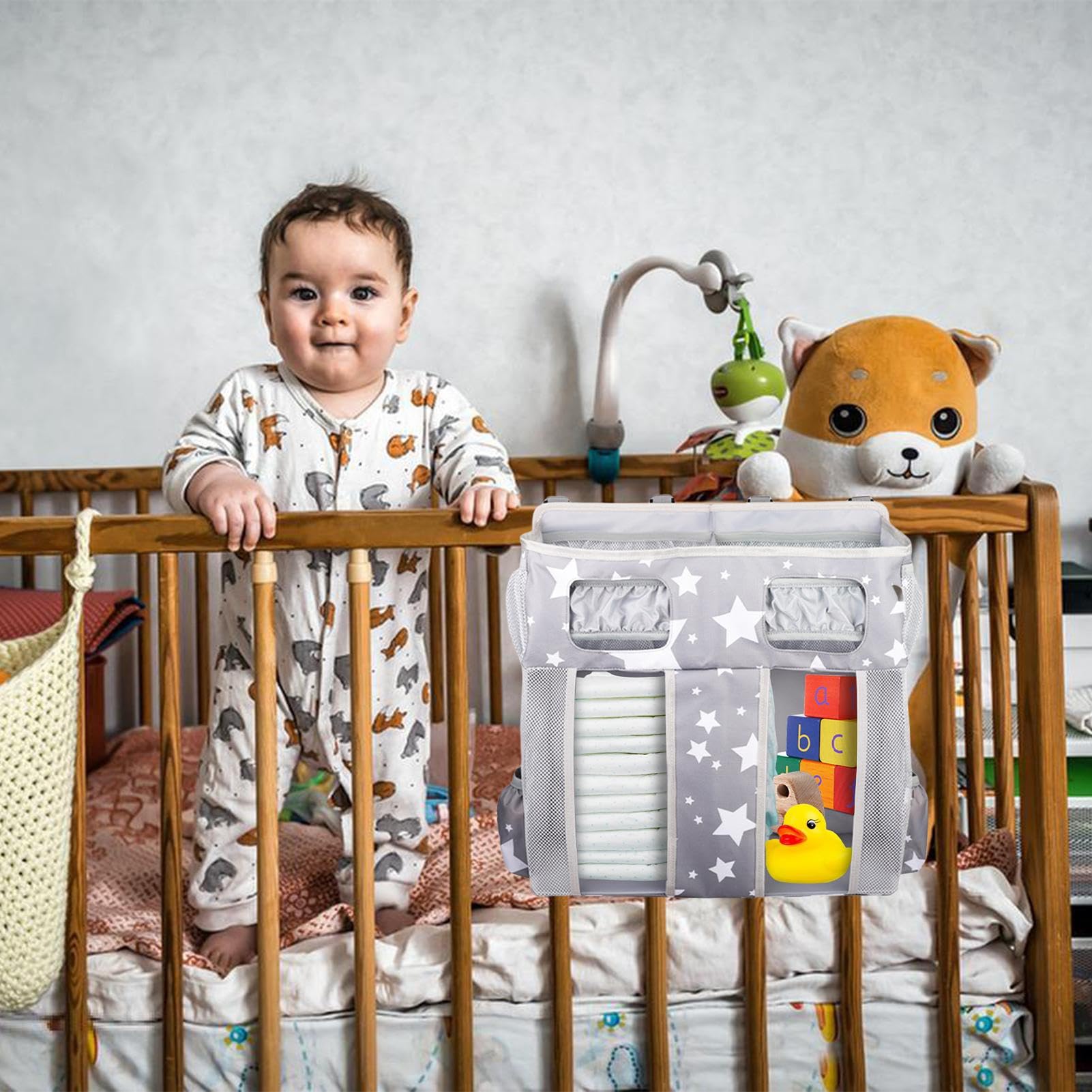 Organisateur De Chevet Poches Biberon Sac Lingettes Bavoir | Grand Sac Organisateur De Lit Bébé En Oxford Empilable Suspendu Rangement Nurserie Bébé Chevet Garçons Filles