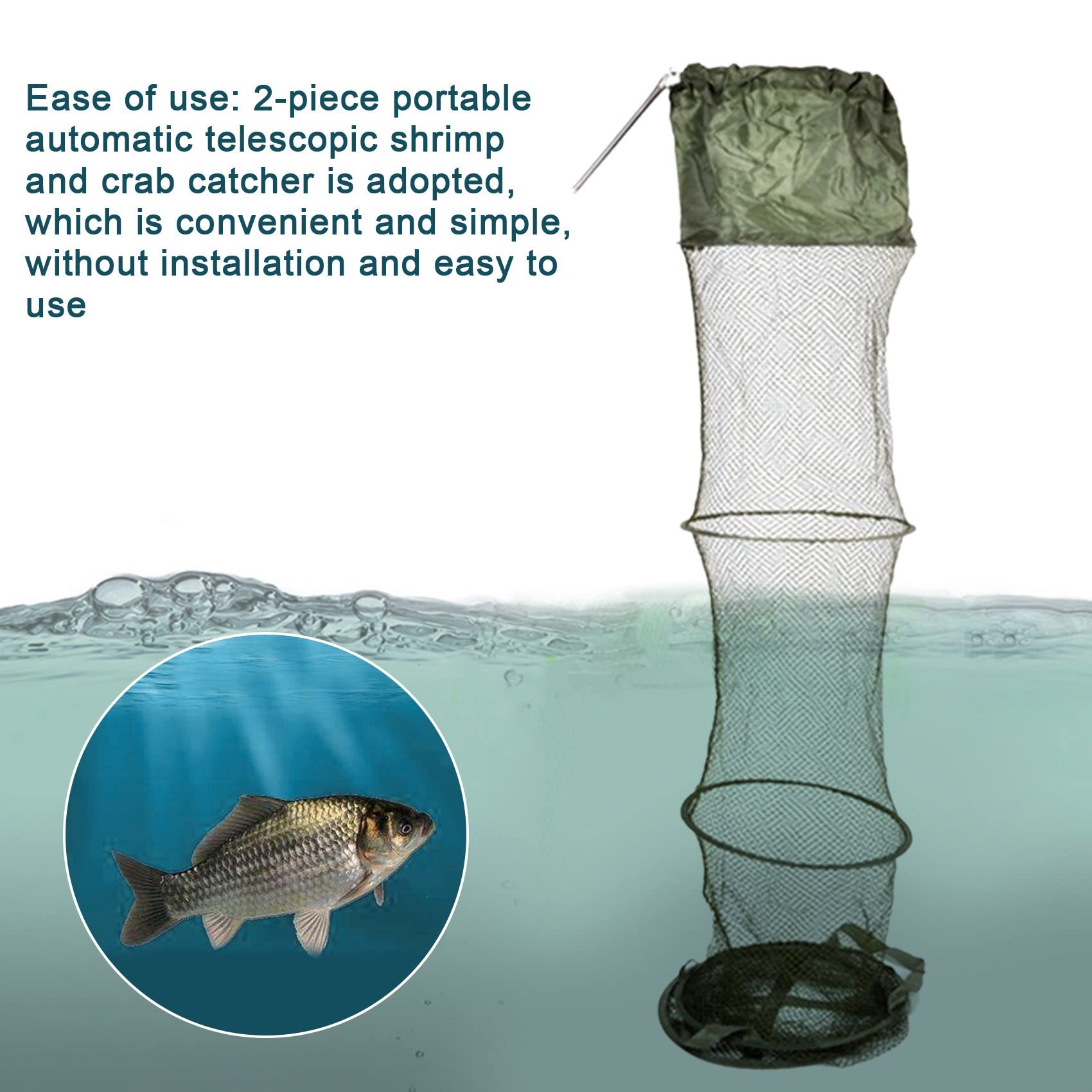 Naugan Cestino da pesca pieghevole a 5 strati immerso in una gabbia da pesca a rete per mantenere i pesci vivi in acqua accessori per la pesca con foro grande
