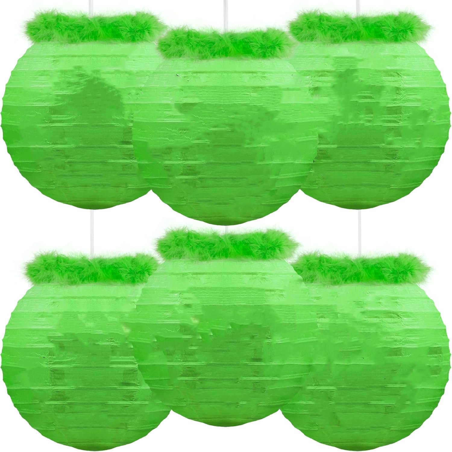 6Pcs Christmas Decorations Green Paper Lanterns - Xmas Hanging Decor Party Office Home Indoor Outdoor Ornaments