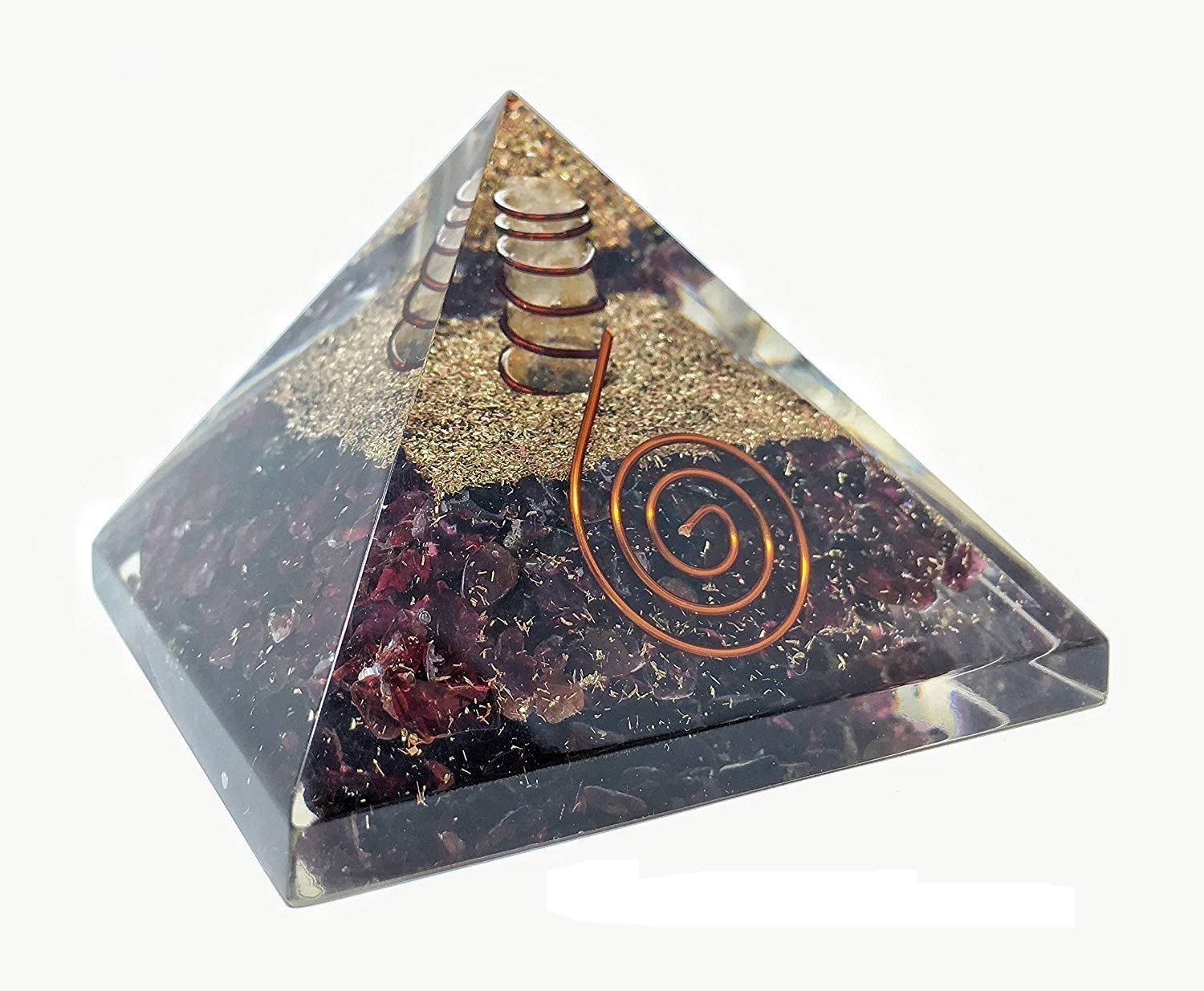 Three Eye StoreRed Garnet Crystal Orgone Reiki Pyramid Kit/Includes 4 Crystal Quartz Energy Points/EMF Protection Meditation