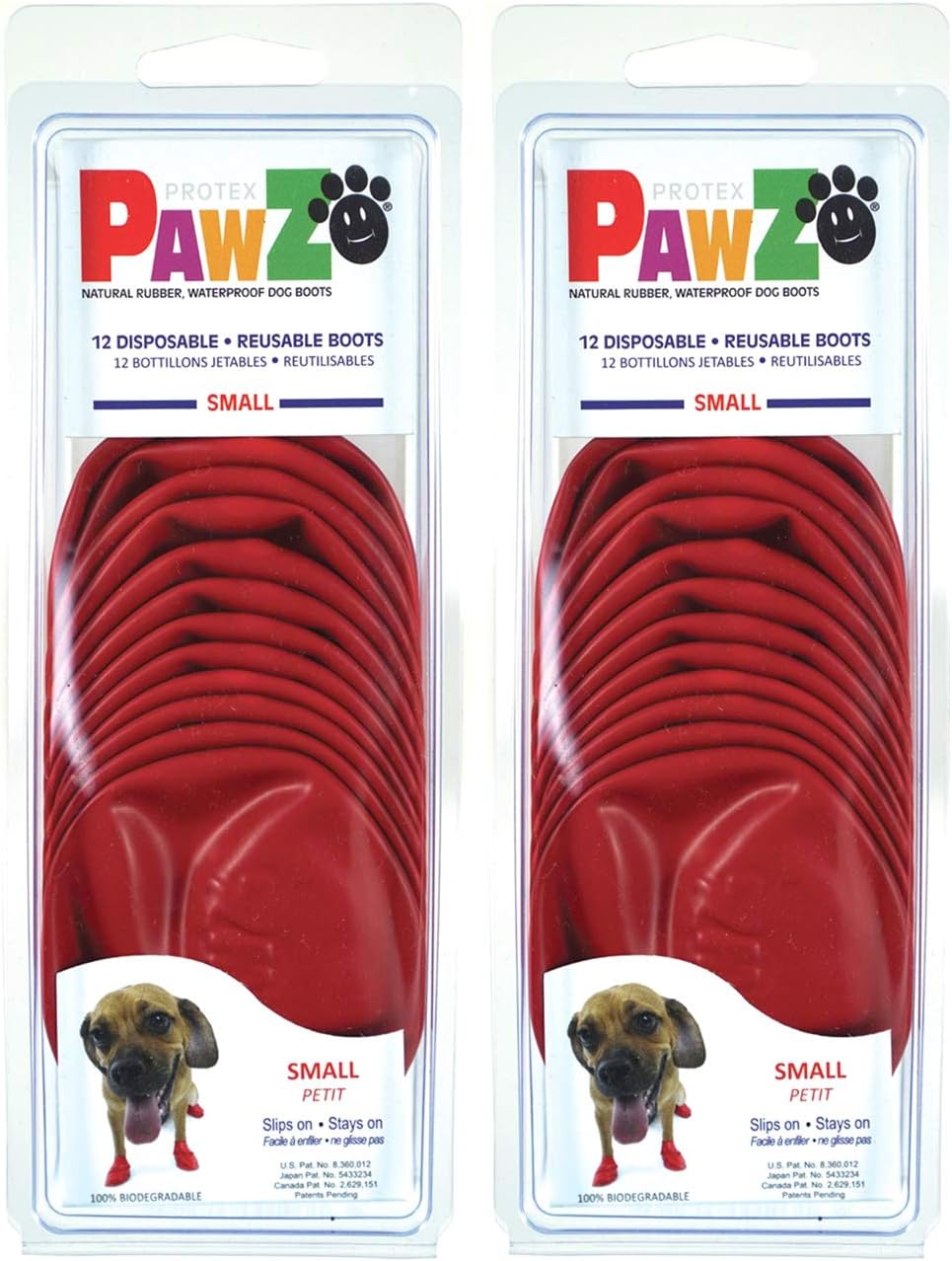 Dog Boots Disposable, Reusable, Waterproof Pawz Set of 12 Color:Red Size:Small Pack of 2