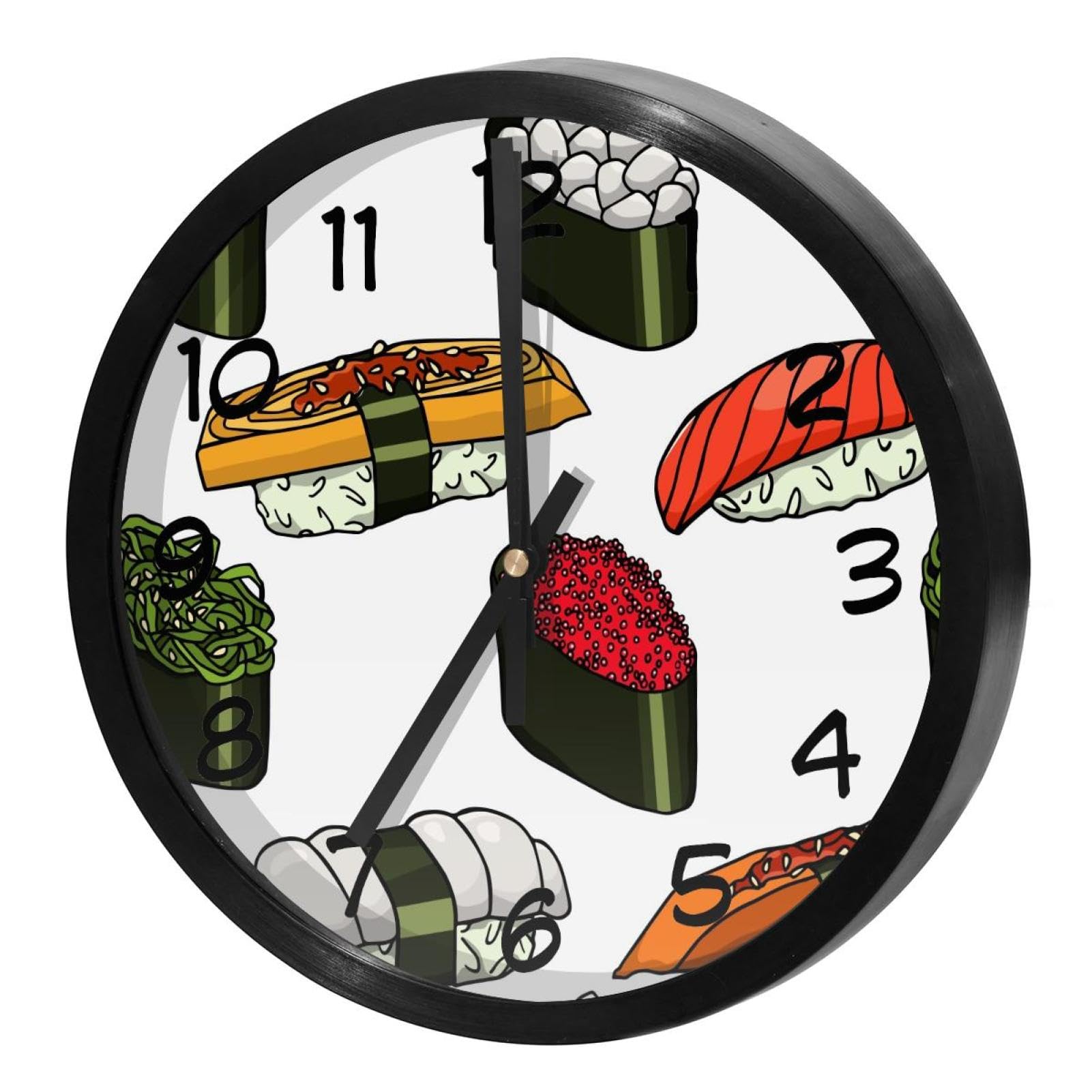 Horloge murale silencieuse à quartz design sushi pour décorer votre cuisine et maison