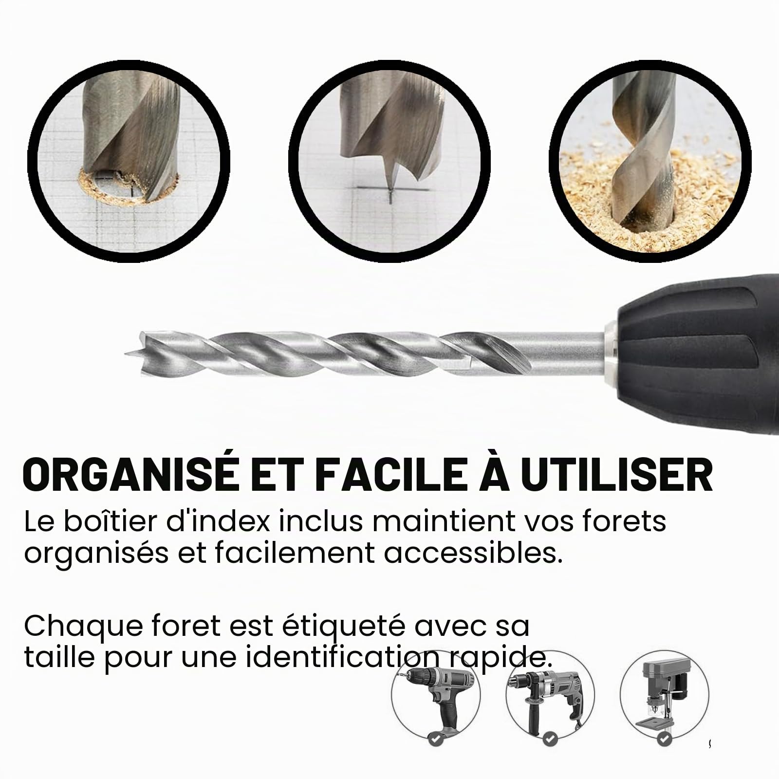 Greywolf Brad Point Lot de 25 forets à bois hélicoïdaux HSS pour le travail du bois, design à double fente, boîte robuste avec index, pour les menuisiers et les bricoleurs (1 mm à 13 mm)