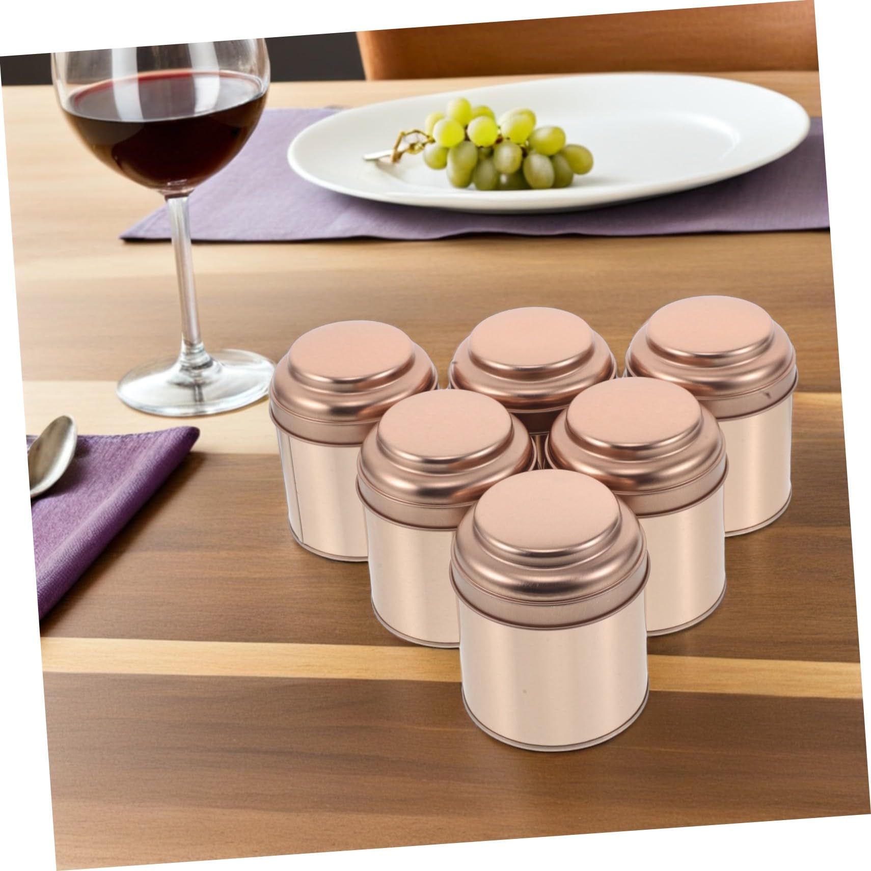 6 Stück Runde Teedosen aus Stabilem Weißblech mit Luftdichtem Deckel Versiegelt für Losen Tee Kaffee und Gewürze Praktische Aufbewahrung für Küche und Reisen Roségoldfarben