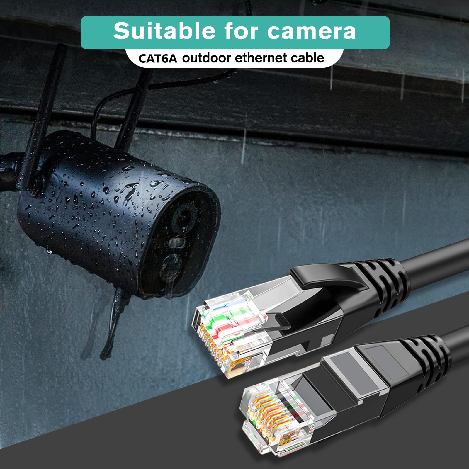 Ercielook Câble Ethernet d'extérieur Cat 6a de 91,4 m, câble réseau UTP CCA UTP à enfouissement direct LLDPE UV 10 Gbit/s, haute vitesse 24 AWG, pour caméras Poe, cours, routeurs, modems, noir