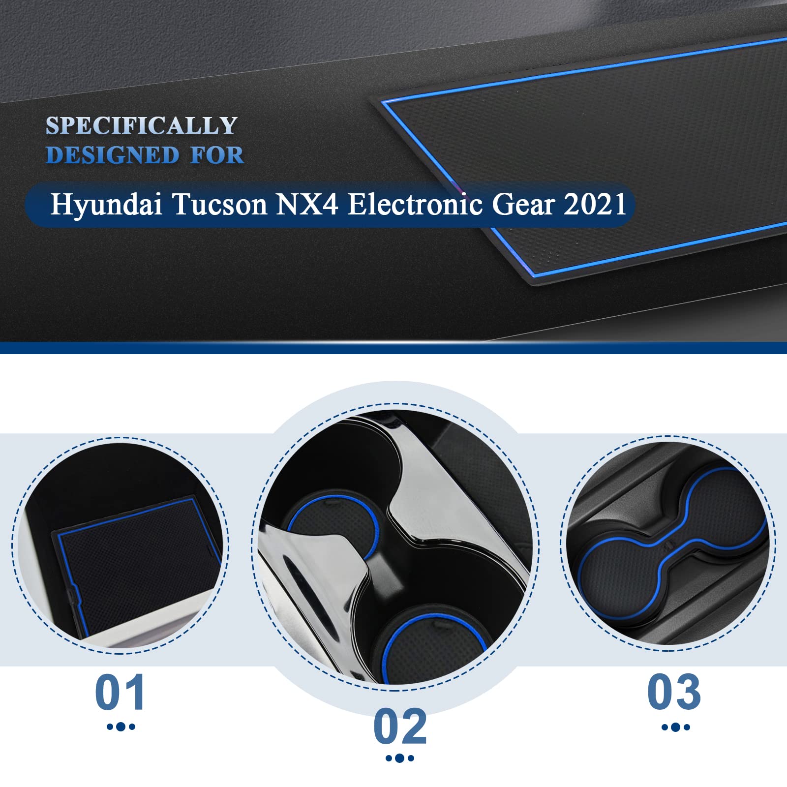 RUIYA Alfombrillas De Goma Compatibles Con Hyundai Tucson NX4 2021 2022 2023 Electrónica Automática Gear Alfombrillas Antideslizantes Interior Consola Central De Látex Accesorios Interiores (Azul