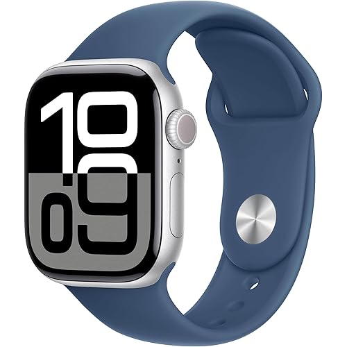 Apple Watch Series 10 [GPS, 46mm] - Silver Aluminum Case with Denim Sport Band, S/M (Renewed)