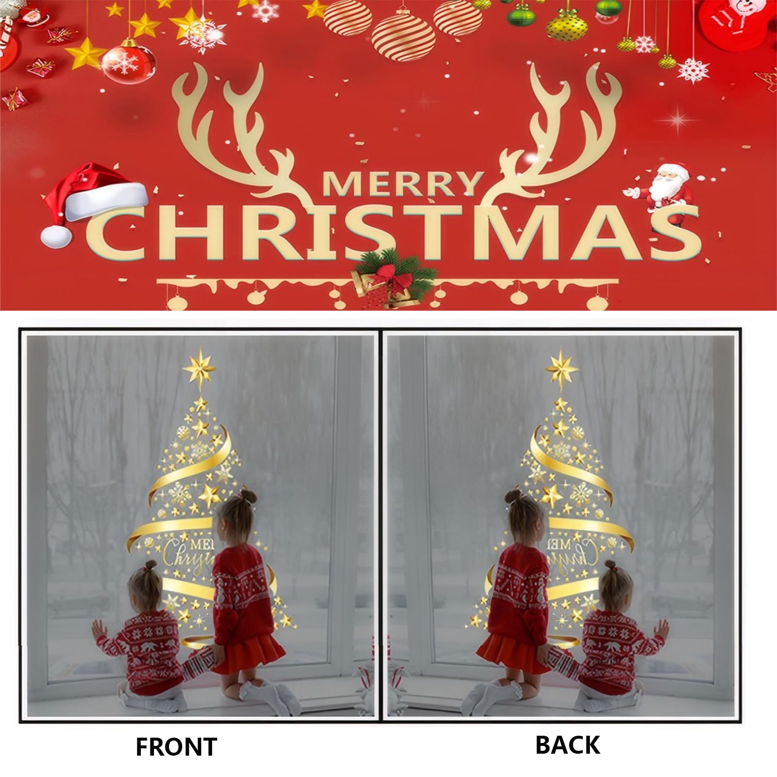 Rchovsam 2 Pack XL Whole Gold Tree Clings for News Yeras Winter Gold Christmas Tree Window Stickers for Glass Large DIY Static Wall Window Door Mural Showcase Decal Sticker-18x24 Inches