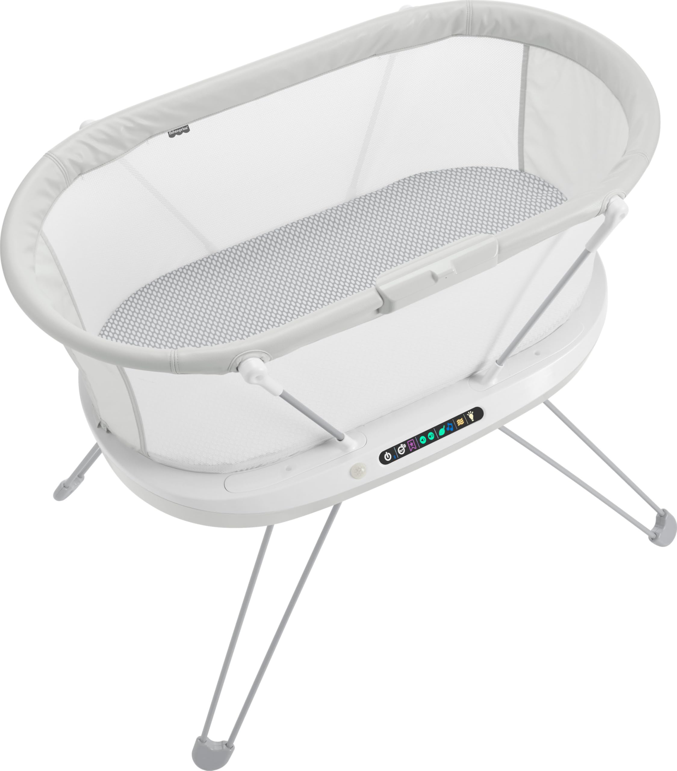 Fisher-Price Baby Bedside Sleeper Luminate Bassinet with Sound Detection plus Customizable Lights Music and Sounds for Newborns 0+ Months